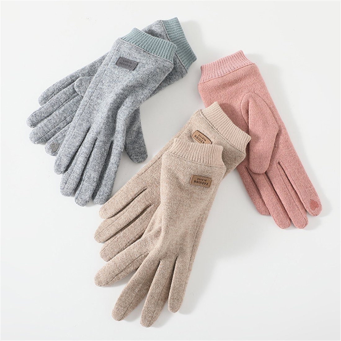 DÖRÖY Fleecehandschuhe Touchscreen-Handschuhe Frauen, warme Winterhandschuhe Kaschmir für aus khaki