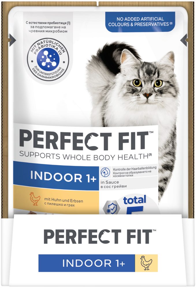 Perfect Fit PERFECT FIT™ Katze Portionsbeutel Indoor mit Huhn 12 x 85g, Nassfutter für: Katze