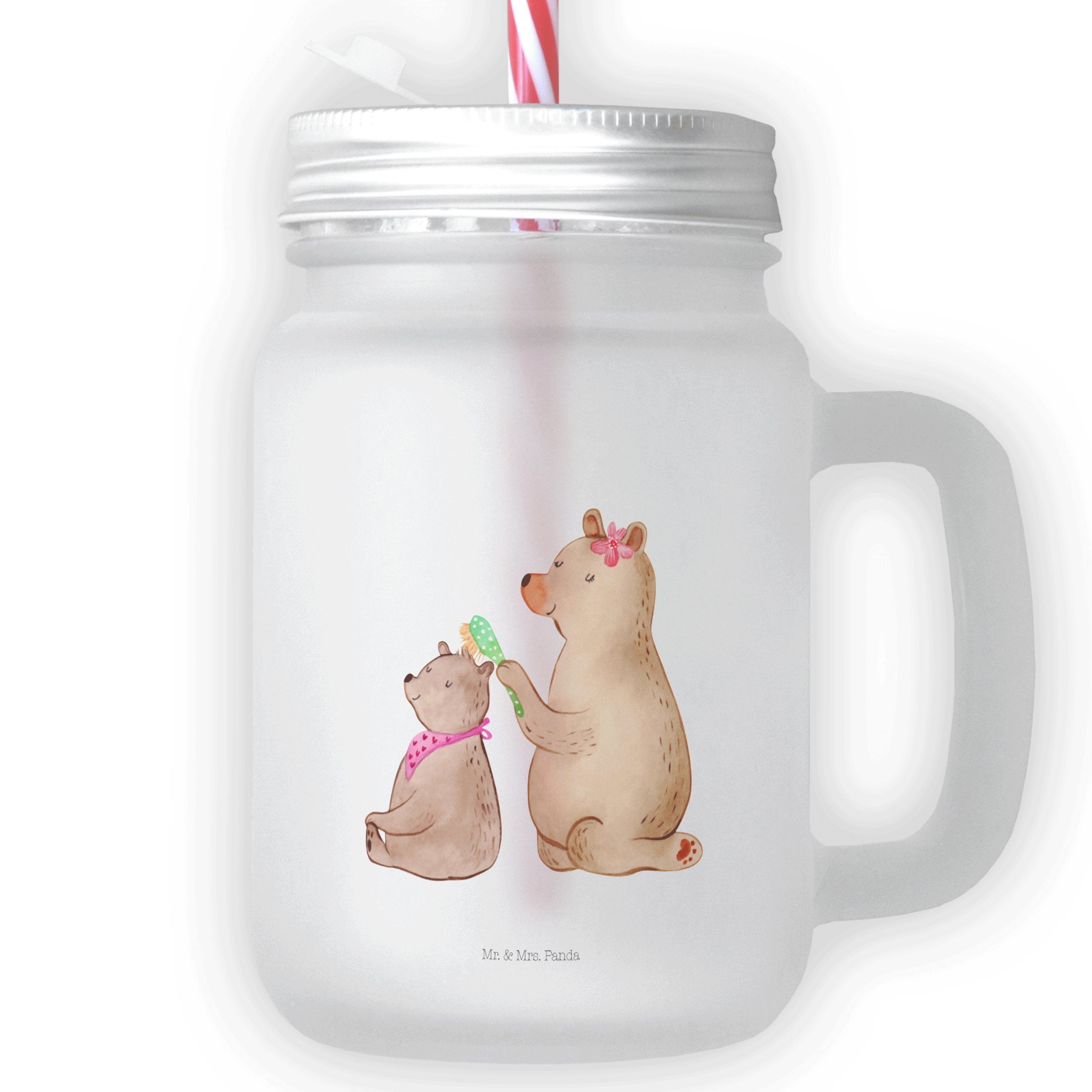 Mr. & Mrs. Panda Glas Bär mit Kind - Transparent - Geschenk, Schraubdeckel Glas, Vatertag, Premium Glas