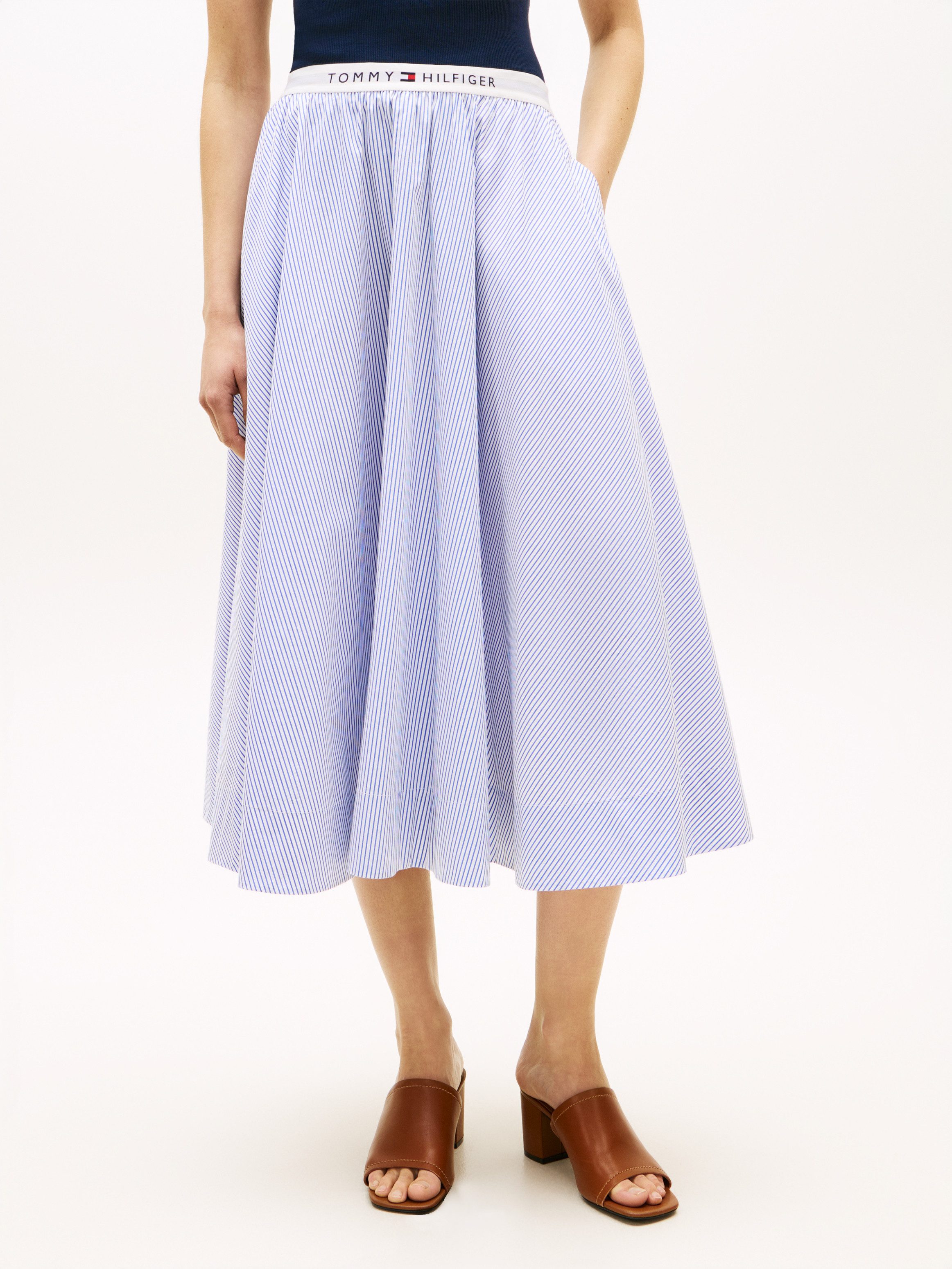 Tommy Hilfiger A-Linien-Rock POPLIN BRANDED MIDI SKIRT in Midi-Länge, mit Logobund