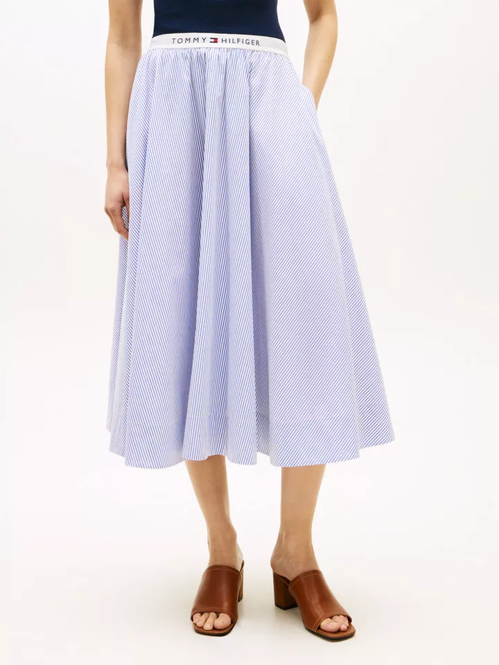 Tommy Hilfiger A-Linien-Rock POPLIN BRANDED MIDI SKIRT in Midi-Länge, mit Logobund
