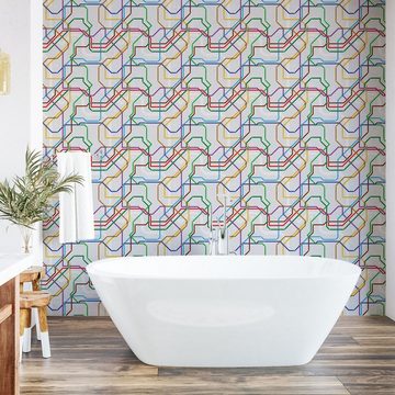 Abakuhaus Vinyltapete selbstklebendes Wohnzimmer Küchenakzent, Karte Vibrant Striped Metro Strecke