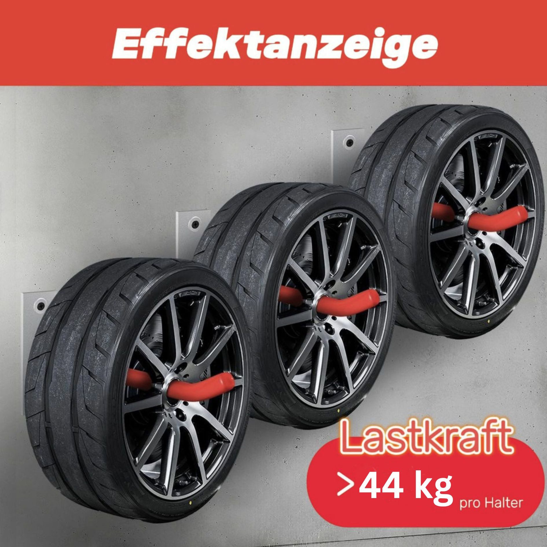FAMEX Reifen-Wandhalterung 4x Wandhalter Reifenhalter Haken, (Felgenhalterung, 44kg Lastkraft, Felgenhalter, inkl. Profiltiefenmesser)