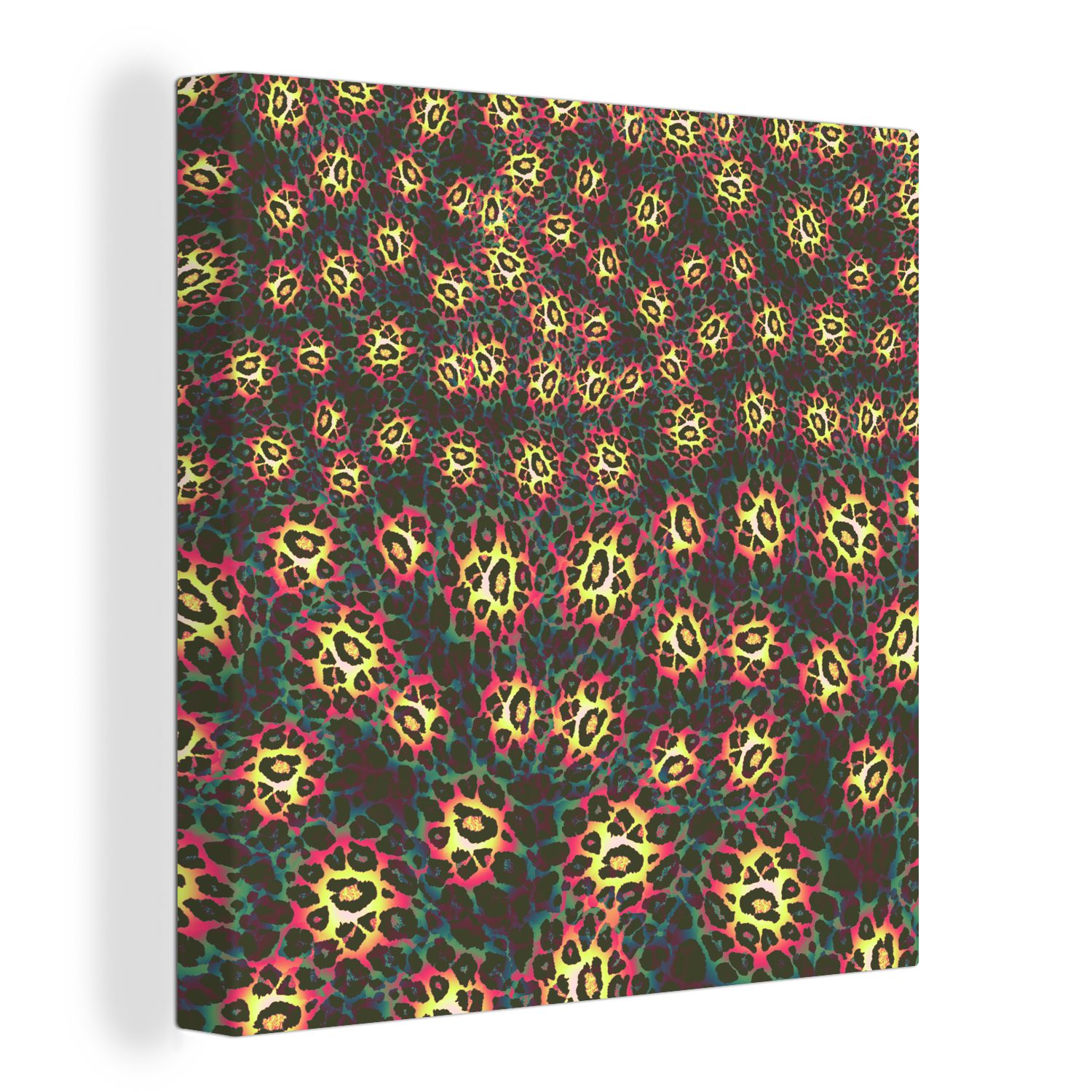 OneMillionCanvasses® Leinwandbild Leopard - Muster - Farbenfroh, (1 St), Leinwand Bilder für Wohnzimmer Schlafzimmer