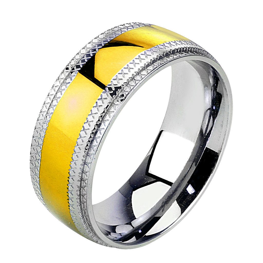 Fingerring Freundschaftring Silber Tribal Gold IP Inlay Größe 57(18.1) Breite 6mm