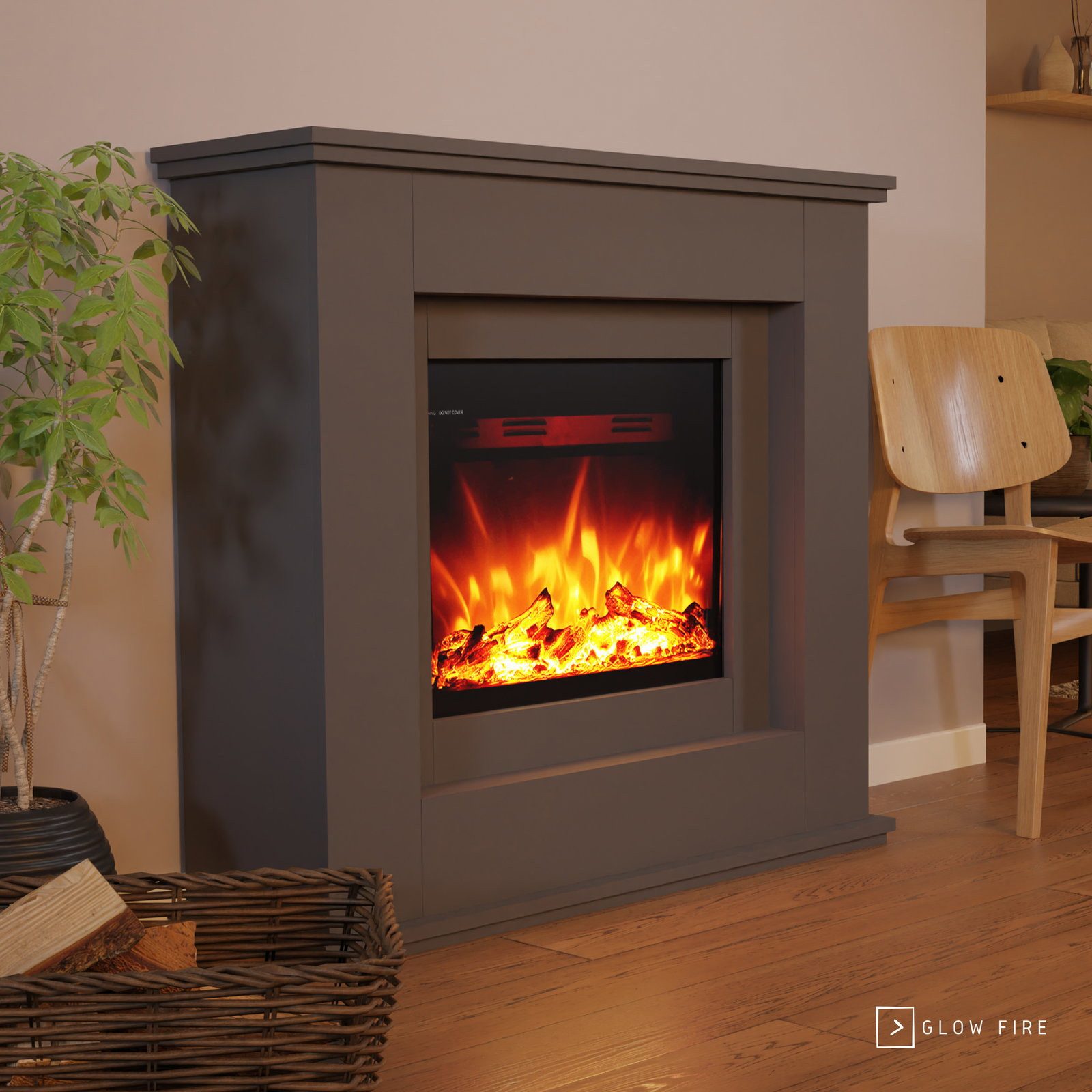 GLOW FIRE Elektrokamin EUROPA LED Kamin mit Heizung, Standkamin, Elektrischer Kamin mit 3-fach Farbwechsler und Knisterfunktion