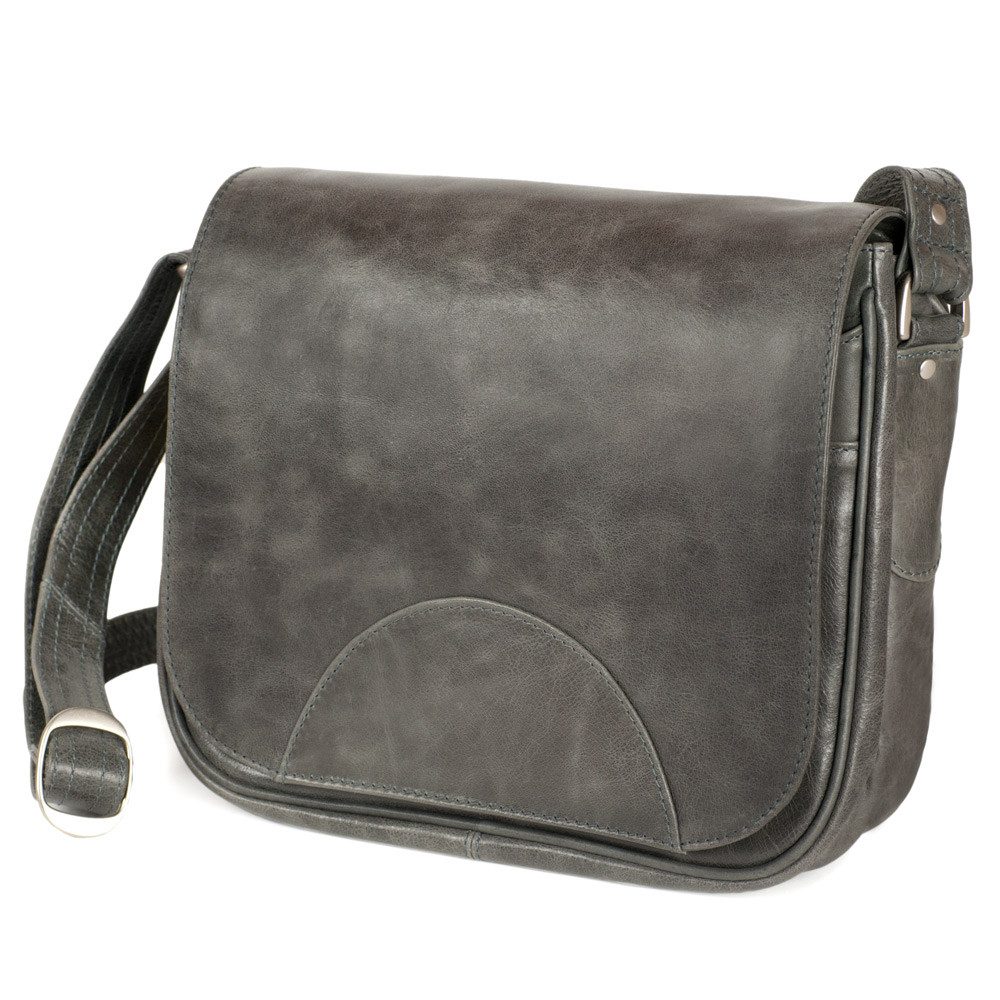 Hamosons Handtasche Damen-Handtasche Größe M, Retro-Look, Leder, Grau, Hamosons 577