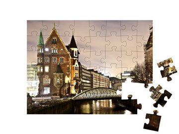 puzzleYOU Puzzle Historische Speicherstadt bei Nacht, Hamburg, 48 Puzzleteile, puzzleYOU-Kollektionen Hamburg, Deutsche Städte