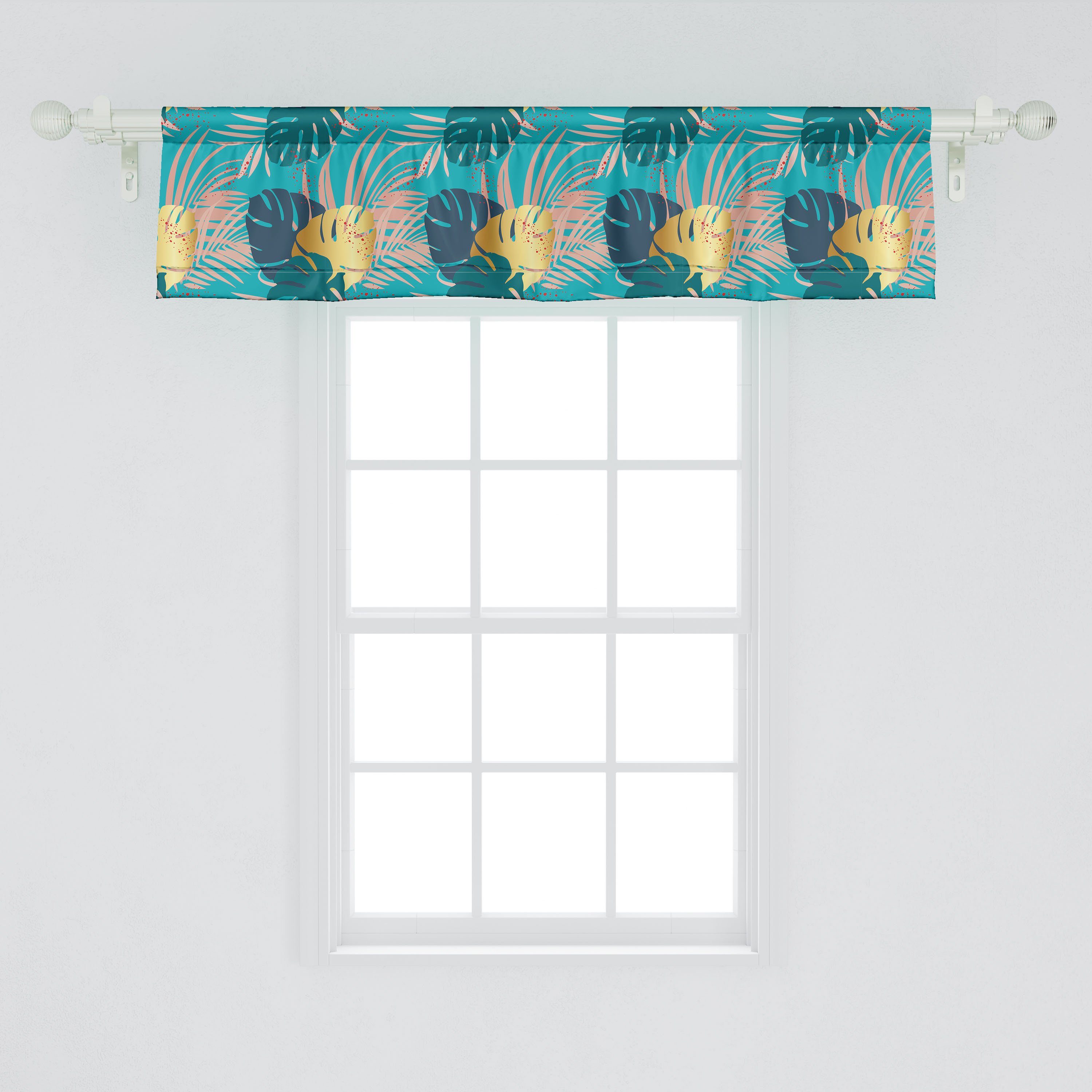 Scheibengardine Vorhang Volant für Microfaser, Dekor Stangentasche, Spots Botanik Küche Abakuhaus, mit Dschungel-Laub Schlafzimmer