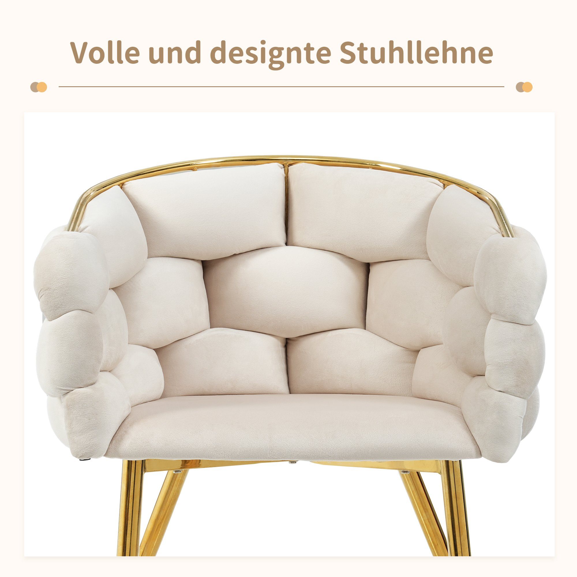 Bubble Armlehnen mit Rückenlehne REDOM Polsterstuhl Stühle (1 Stühle Stühle, mit beige und Metallbeinen, St),