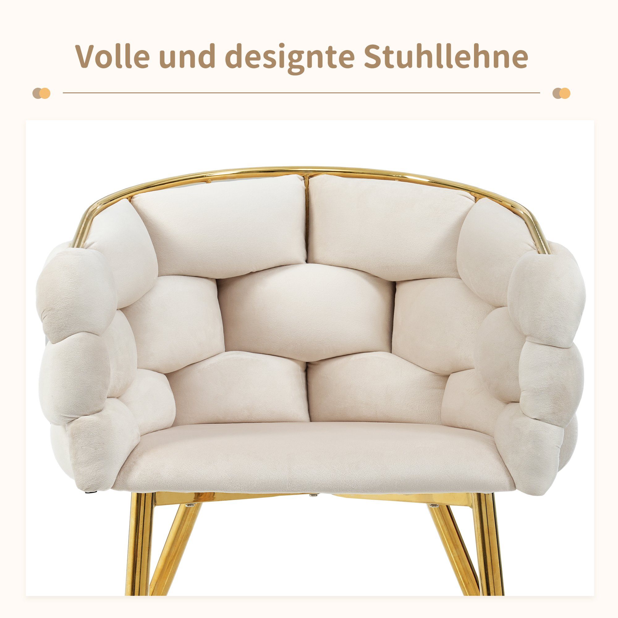 REDOM Polsterstuhl mit Armlehnen und Rückenlehne (1 St), Stühle mit Metallbeinen, beige Stühle, Bubble Stühle