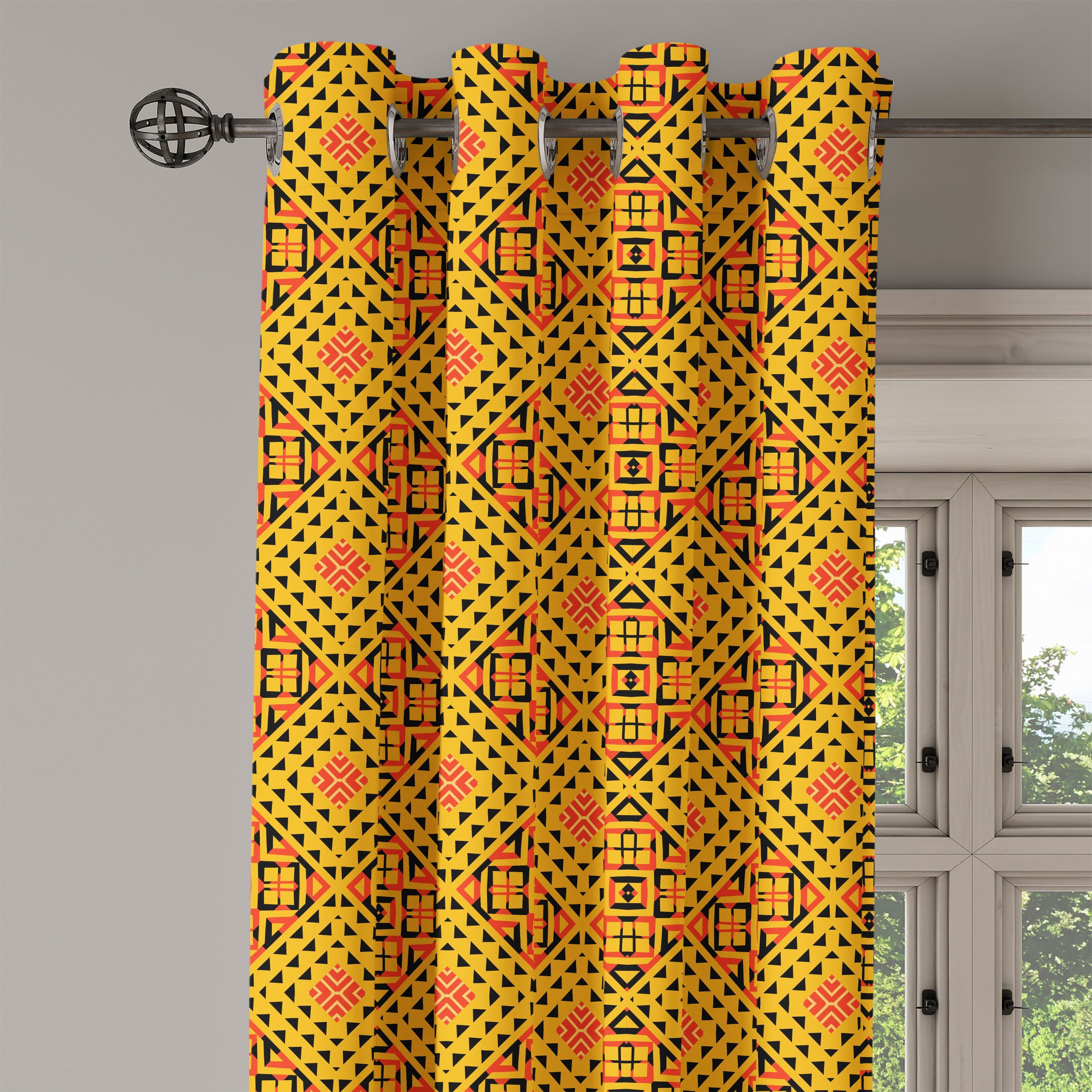 2-Panel-Fenstervorhänge Töne Dekorative Gardine Muster für Schlafzimmer Tribal Wohnzimmer, Abakuhaus, Kente Warme