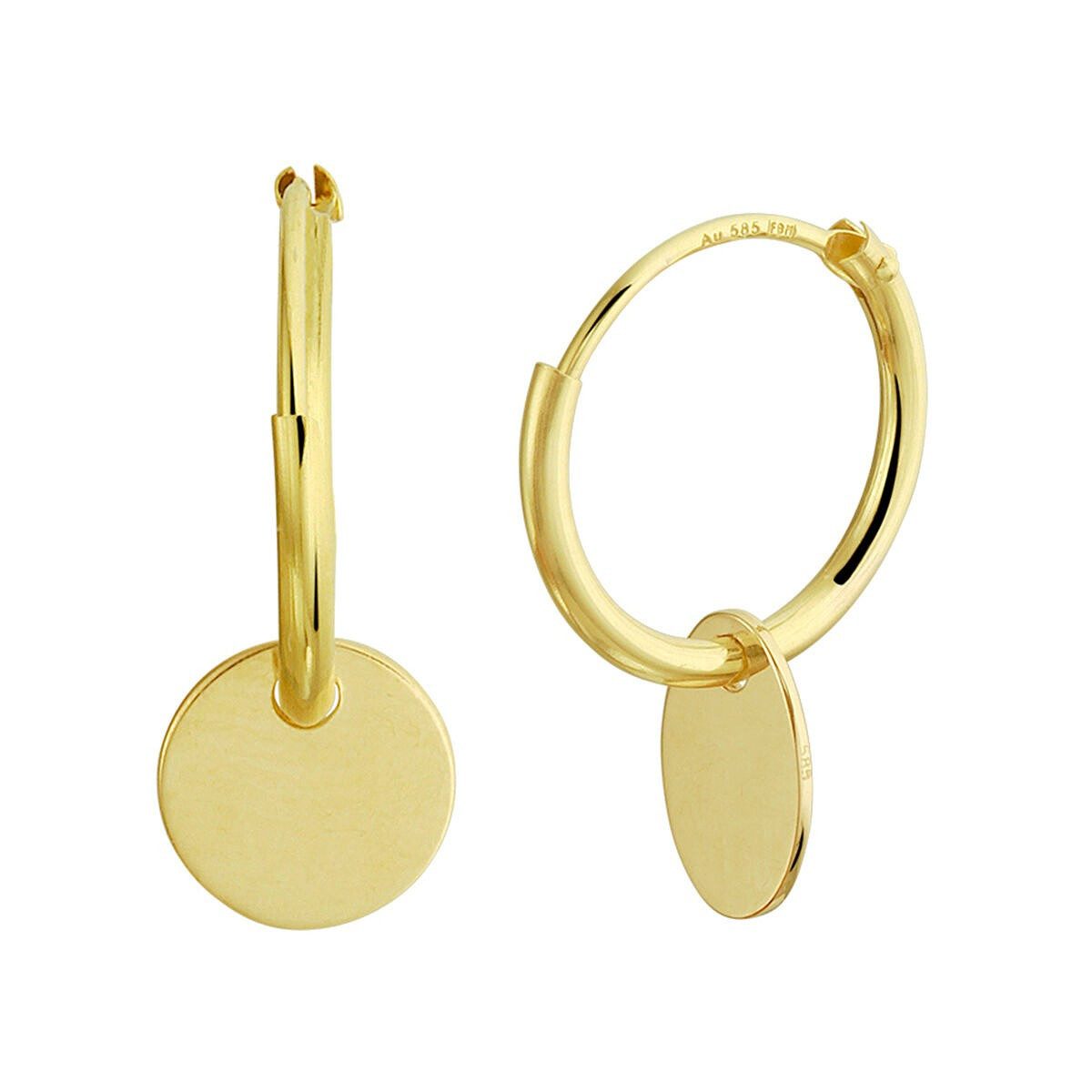 Paar Creolen 585er Gelbgold Creolen mit rundem Plättchen