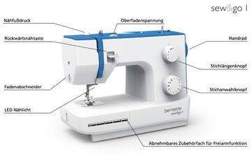 Bernette Freiarm-Nähmaschine sew&go 1, 10 Programme, einstellbar: Stichlänge, Fadenspannung, Nähfußdruck