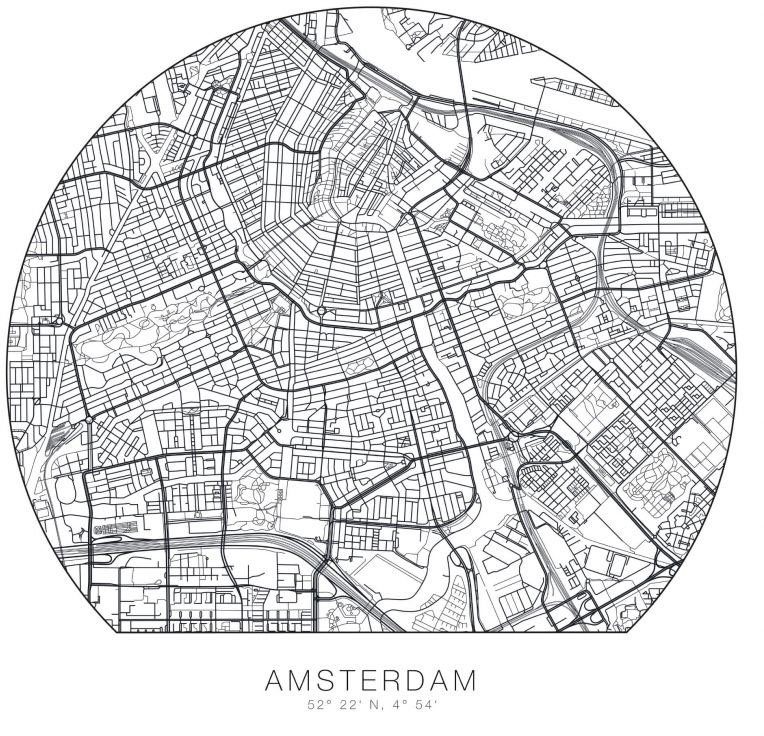 Tapete (1 St) Wandtattoo Wall-Art Stadtplan Amsterdam