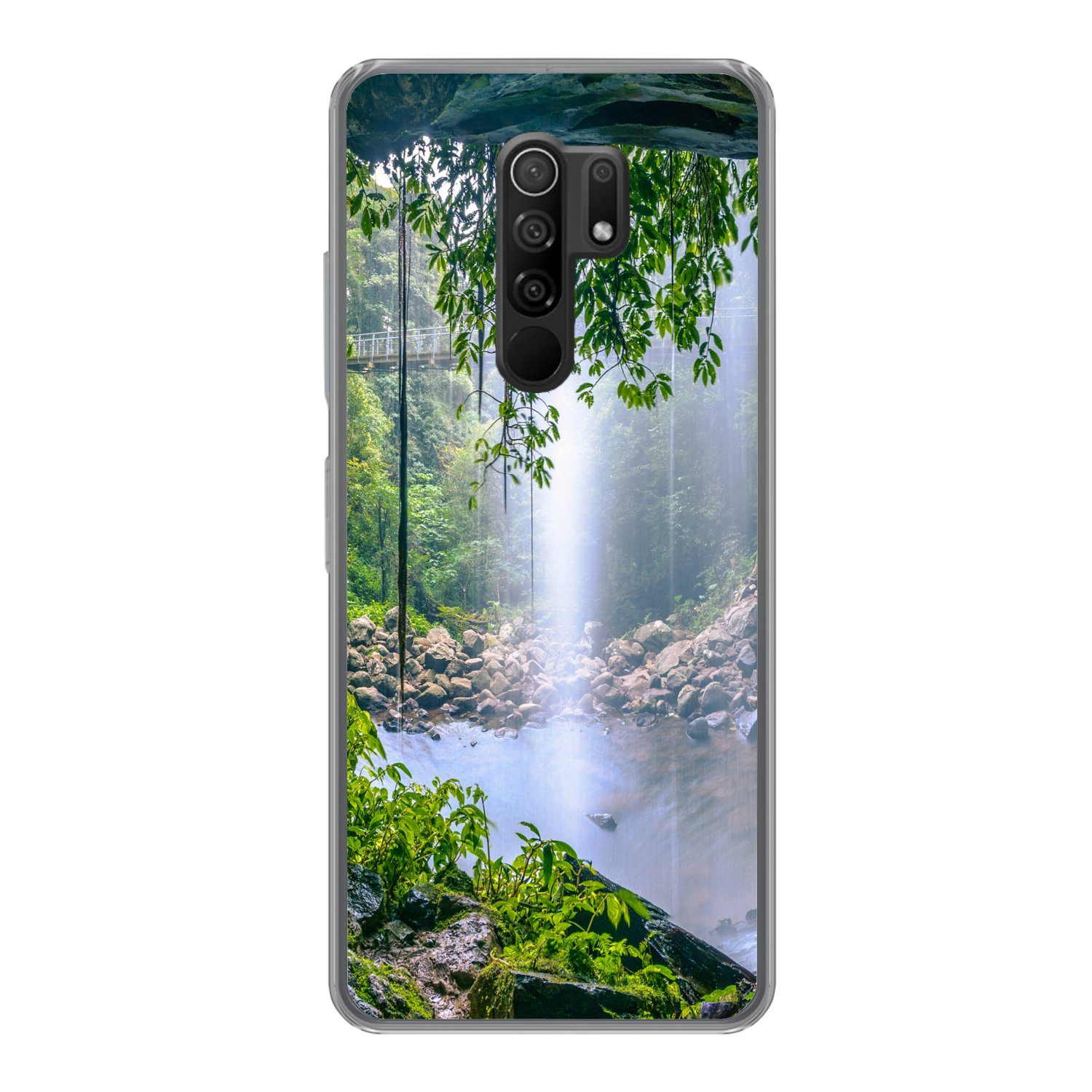 MuchoWow Handyhülle für Xiaomi Redmi 9 Dschungel - Regenwald - Wasser - Wasserfall - Pflan, Phone Case, Silikon, Schutzhülle Dünn