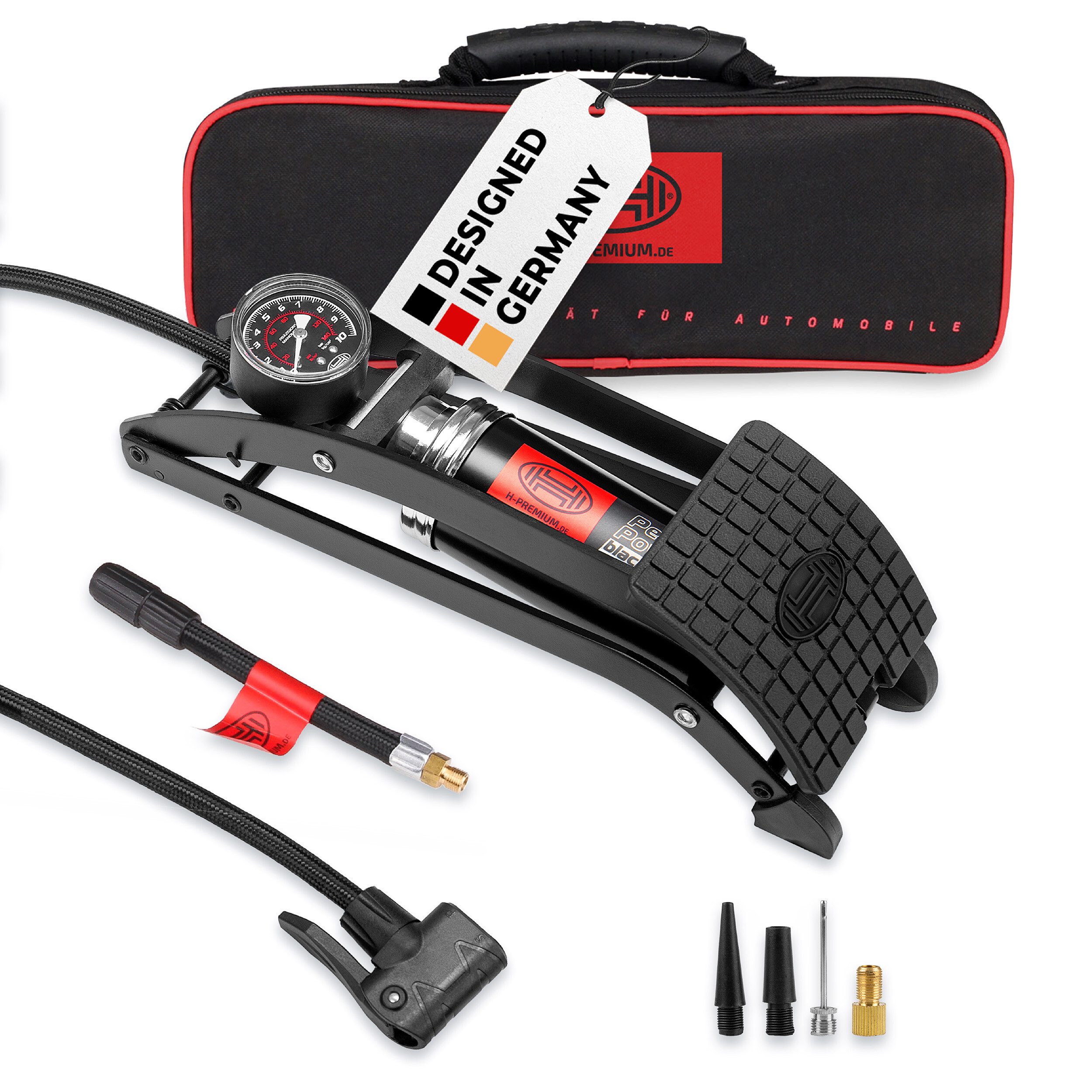 Luftpumpe Fußluftpumpe 10 bar + Tasche & Adapter BlackEdition