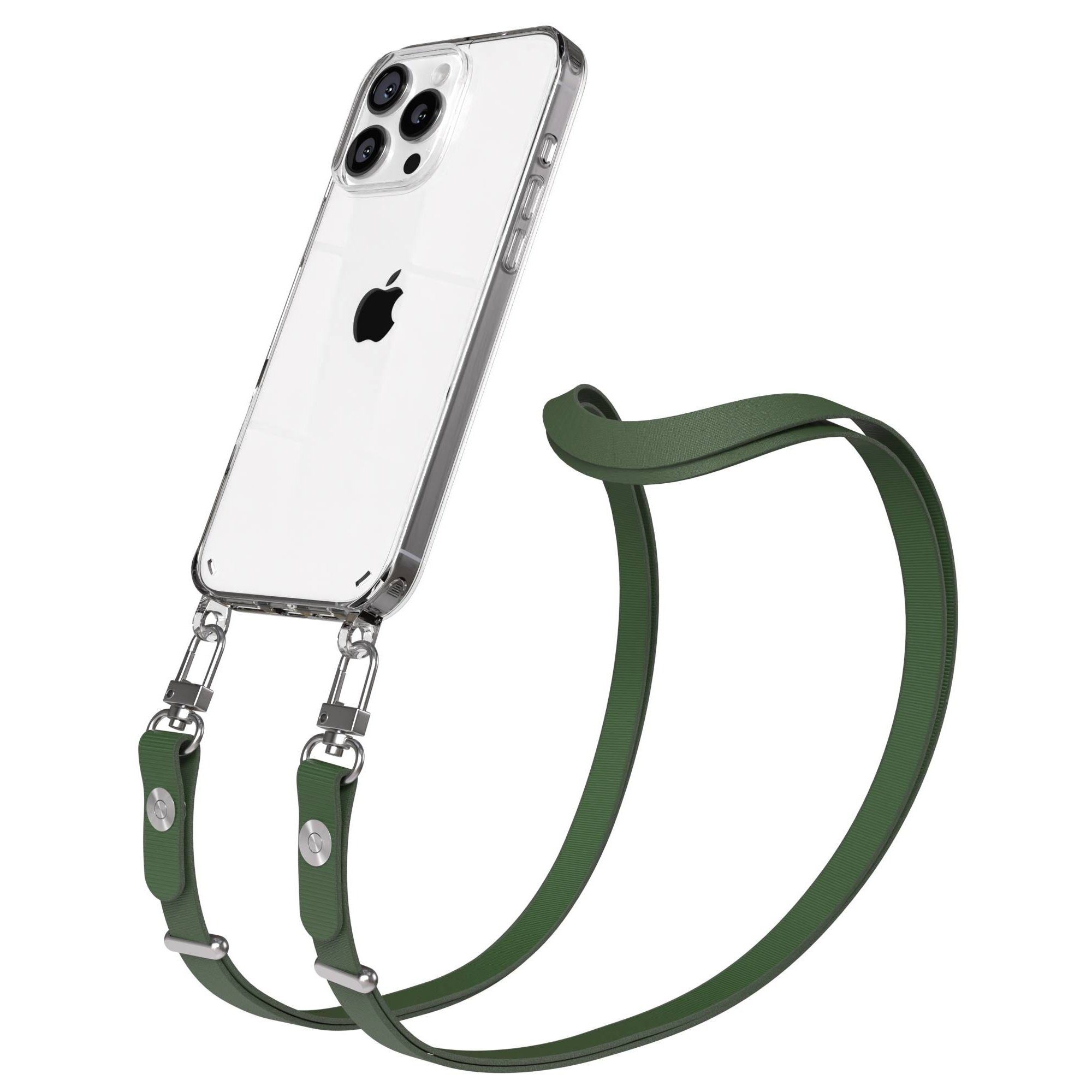 EAZY CASE Handykette für Apple iPhone 16 Pro Max Handyhülle mit Handyband magnetisch, Handykordel in Dunkelgrün mit Magnetband für Hüllen mit 2x2 Löchern