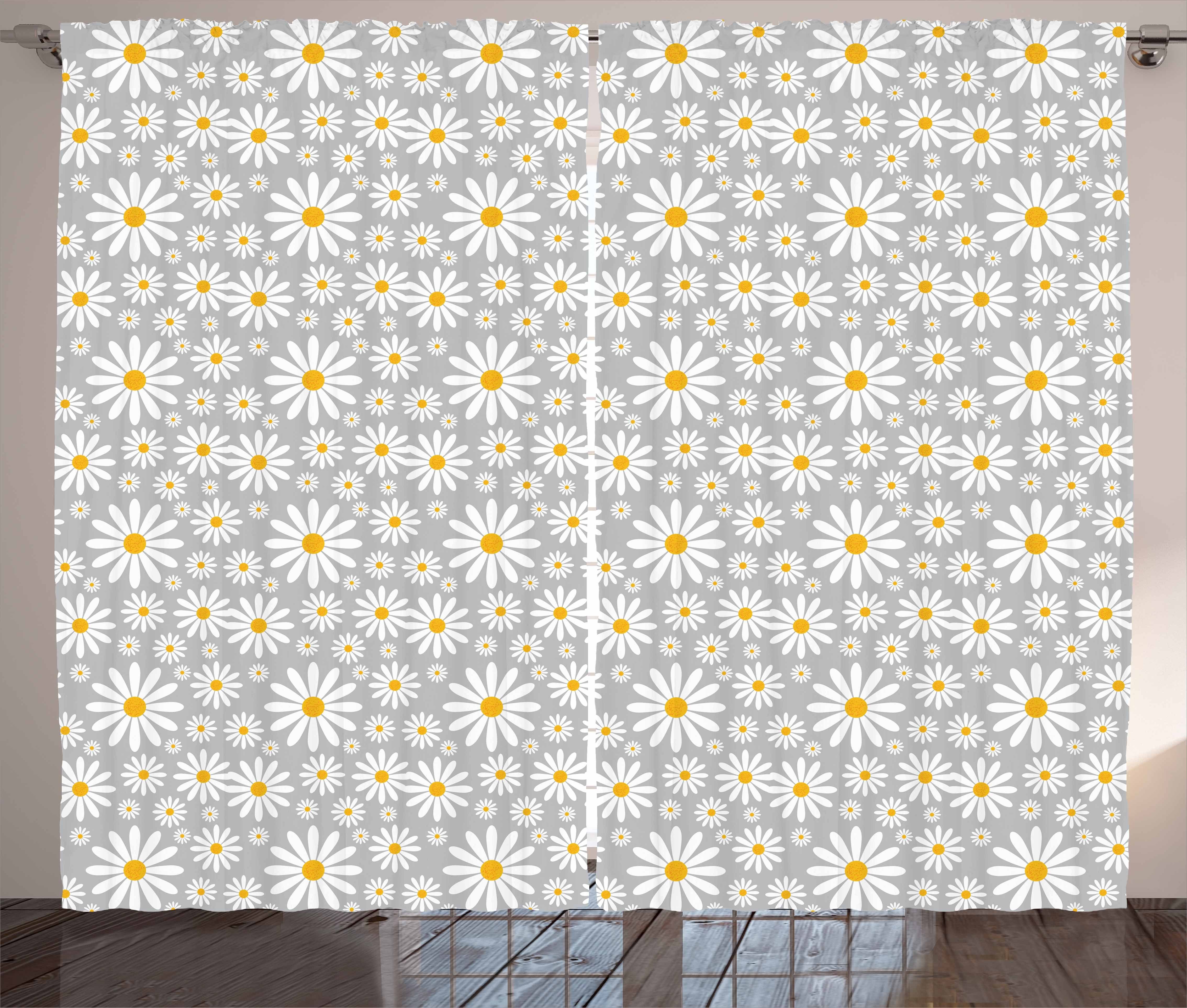 Vorhang Kamillenblütenblätter Gänseblümchen Abakuhaus, Schlafzimmer und Schlaufen Bild Kräuselband mit Haken, Gardine