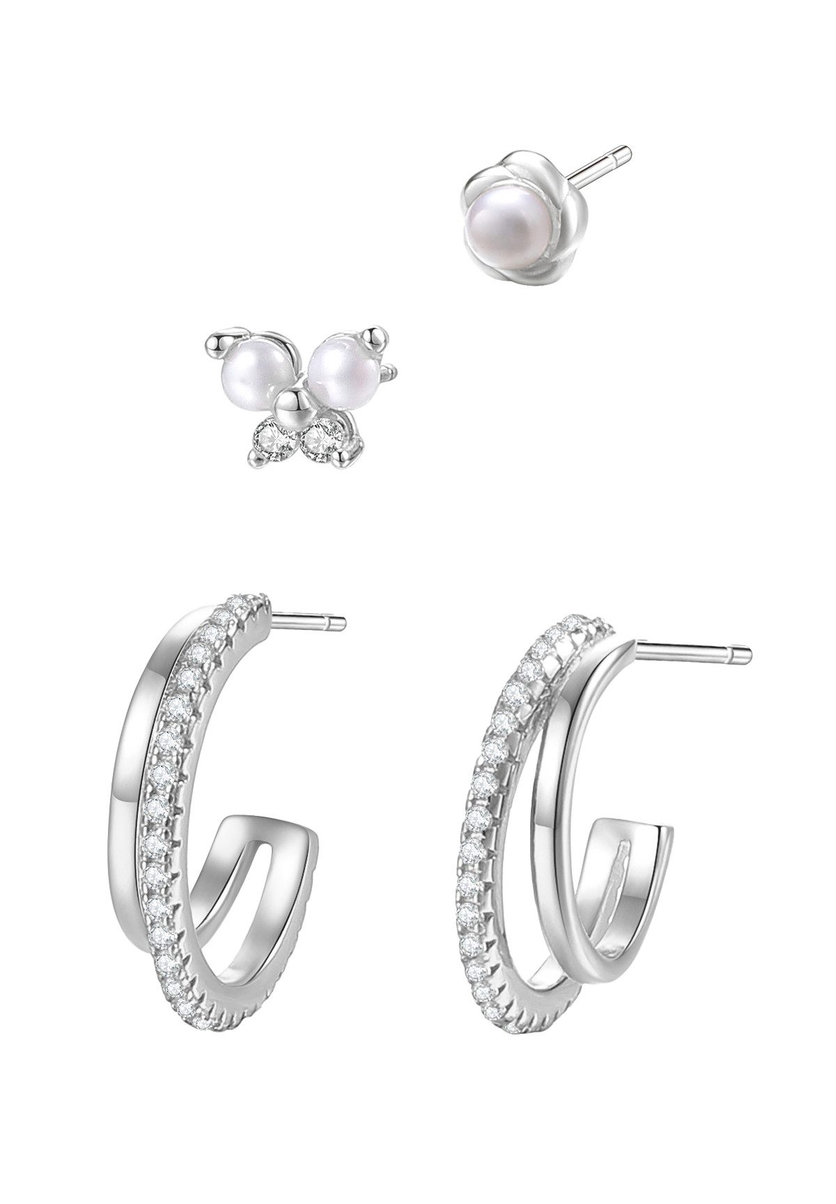 Ohrring-Set Kristall Schmetterling & Perlen, Silber 925