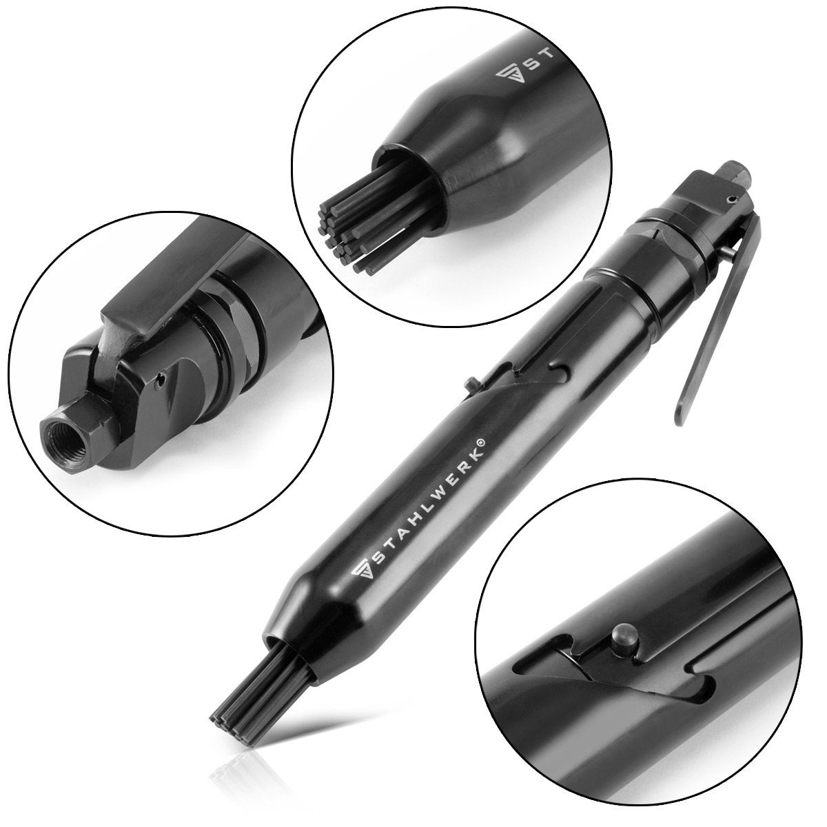 STAHLWERK Druckluftwerkzeug DNE-600 ST professioneller Nadelentroster, (Paket, 2-tlg., Einzelgerät), für Handwerk und Industrie