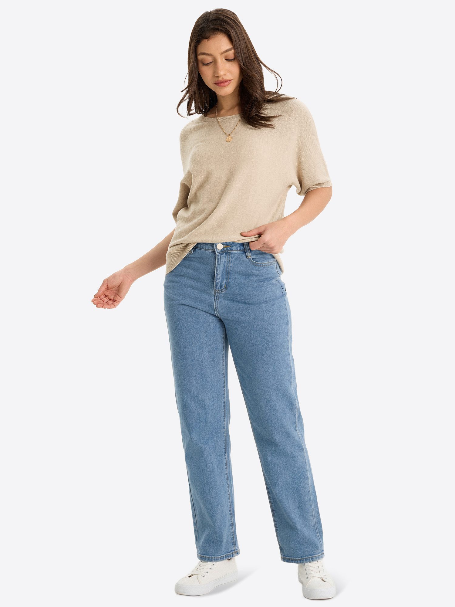 Imily Bela Strickpullover Damen Pullover mit Fledermausärmeln (Packung, 1-tlg., 1per-Pack) Halbarm