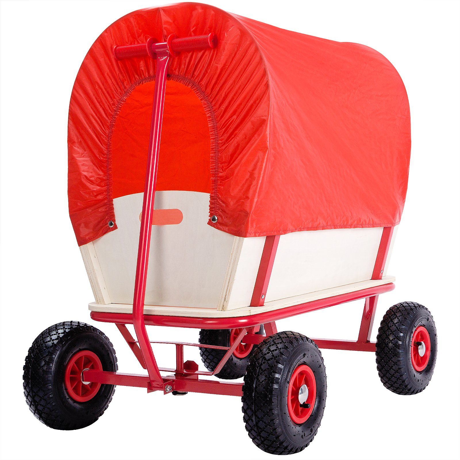 monzana Bollerwagen, Holz bis 180 kg mit Dach Luftreifen Handwagen Transportwagen Allround