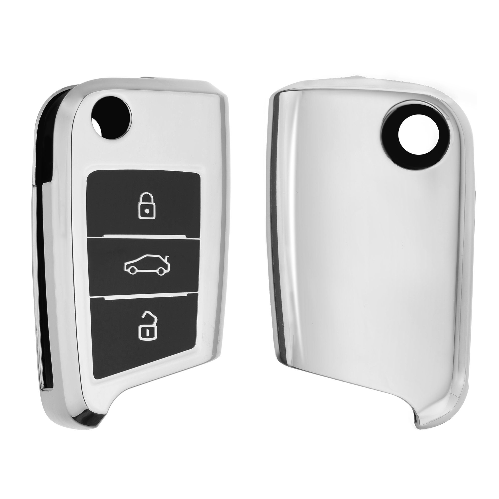kwmobile Schlüsseltasche Golf für Autoschlüssel Silber Silikon VW Case Schlüssel MK7, 7 Cover Hochglanz Schlüsselhülle Hülle