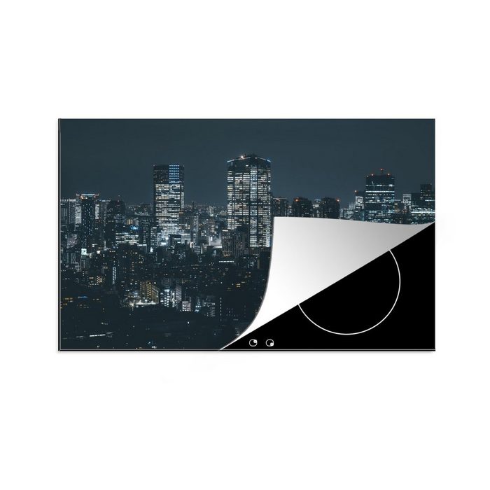 MuchoWow Herdblende-/Abdeckplatte Die schöne Skyline von Tokio in Japan bei Nacht Vinyl (1 tlg) Ceranfeldabdeckung für die küche Induktionsmatte