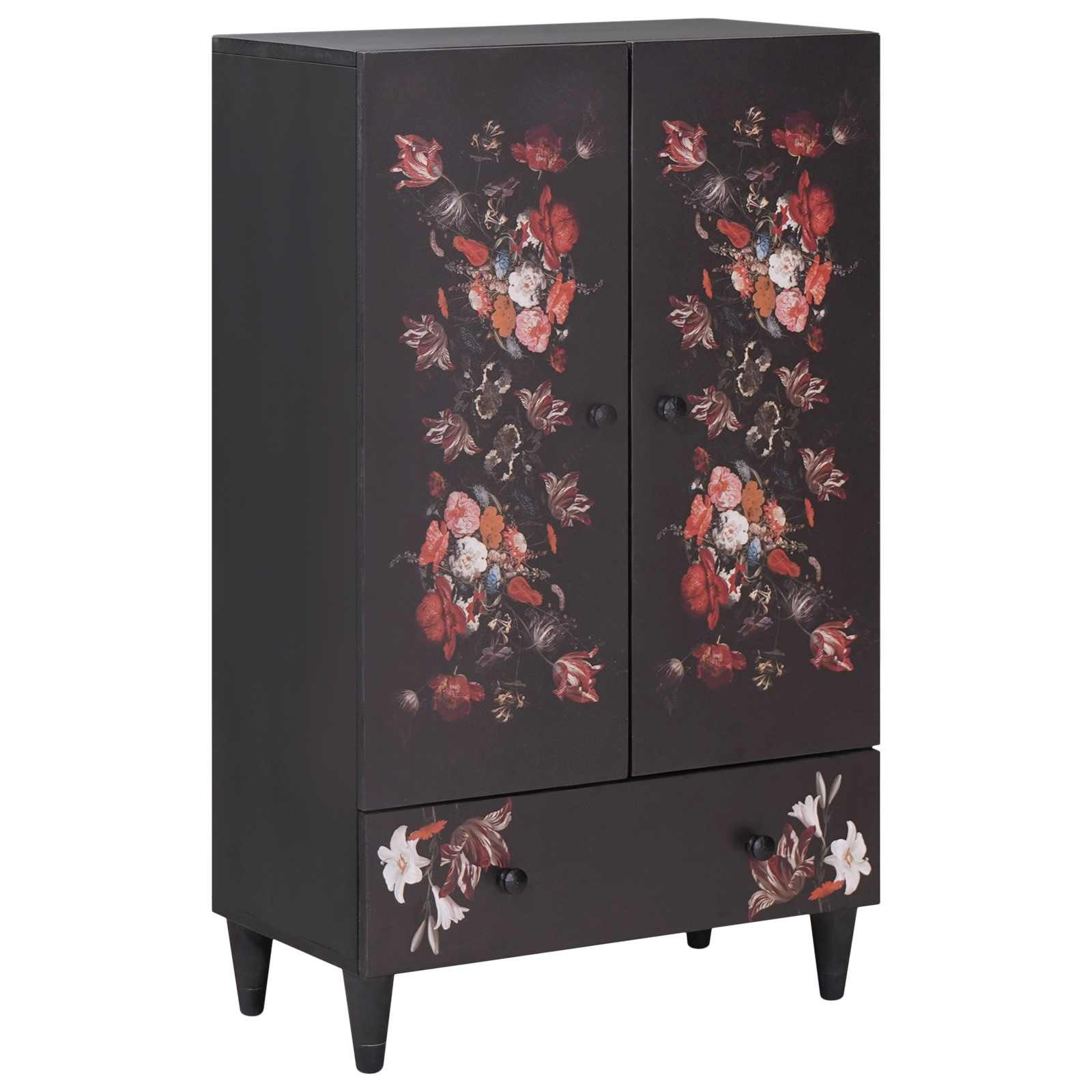 vidaXL Highboard Black flowery Stauraumschränke Mehrfarbig 60x33,5x100 cm Massivholz M