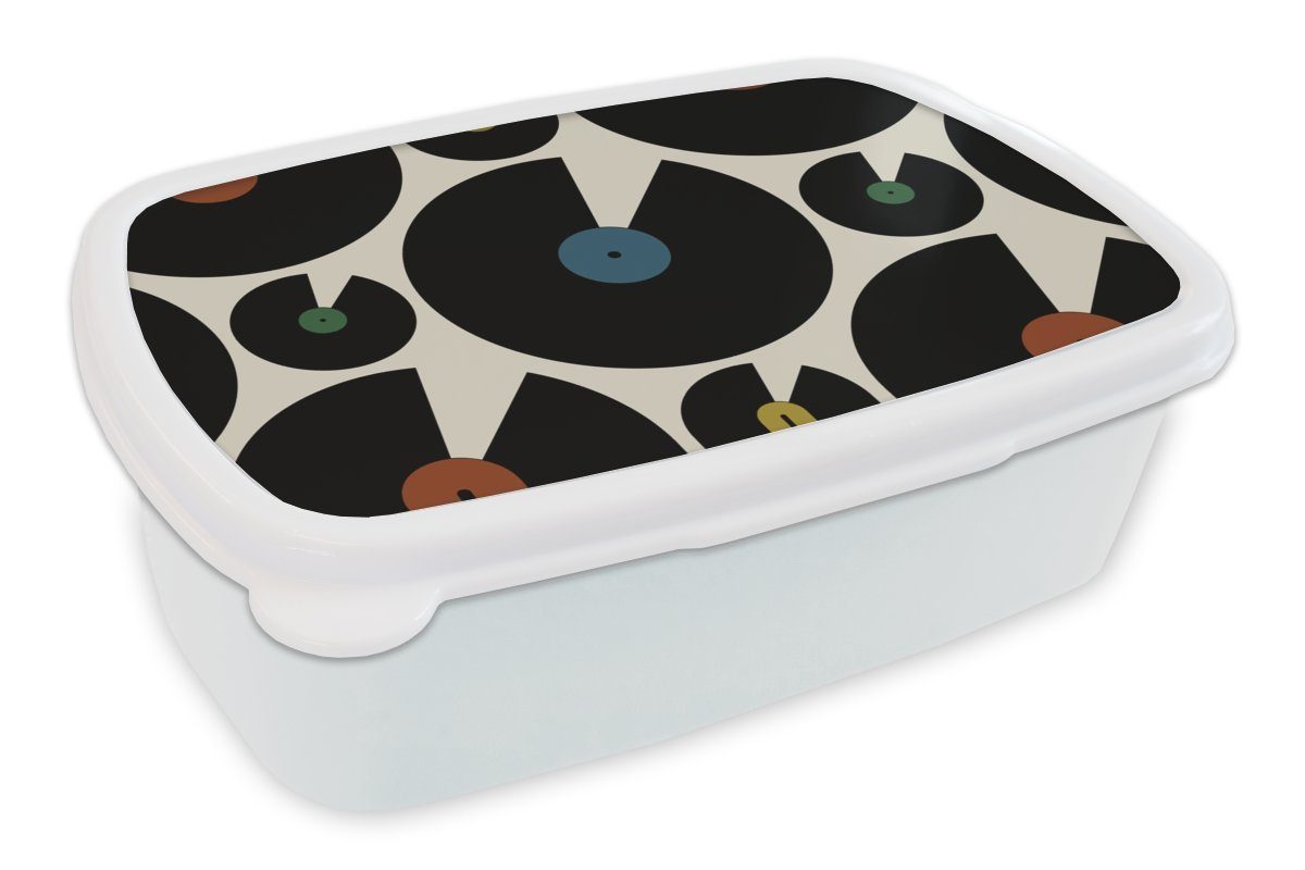 Kinder - Platten weiß Musik - (2-tlg), Mädchen Brotbox Muster, Brotdose, und Jungs Erwachsene, für und Kunststoff, für MuchoWow Lunchbox
