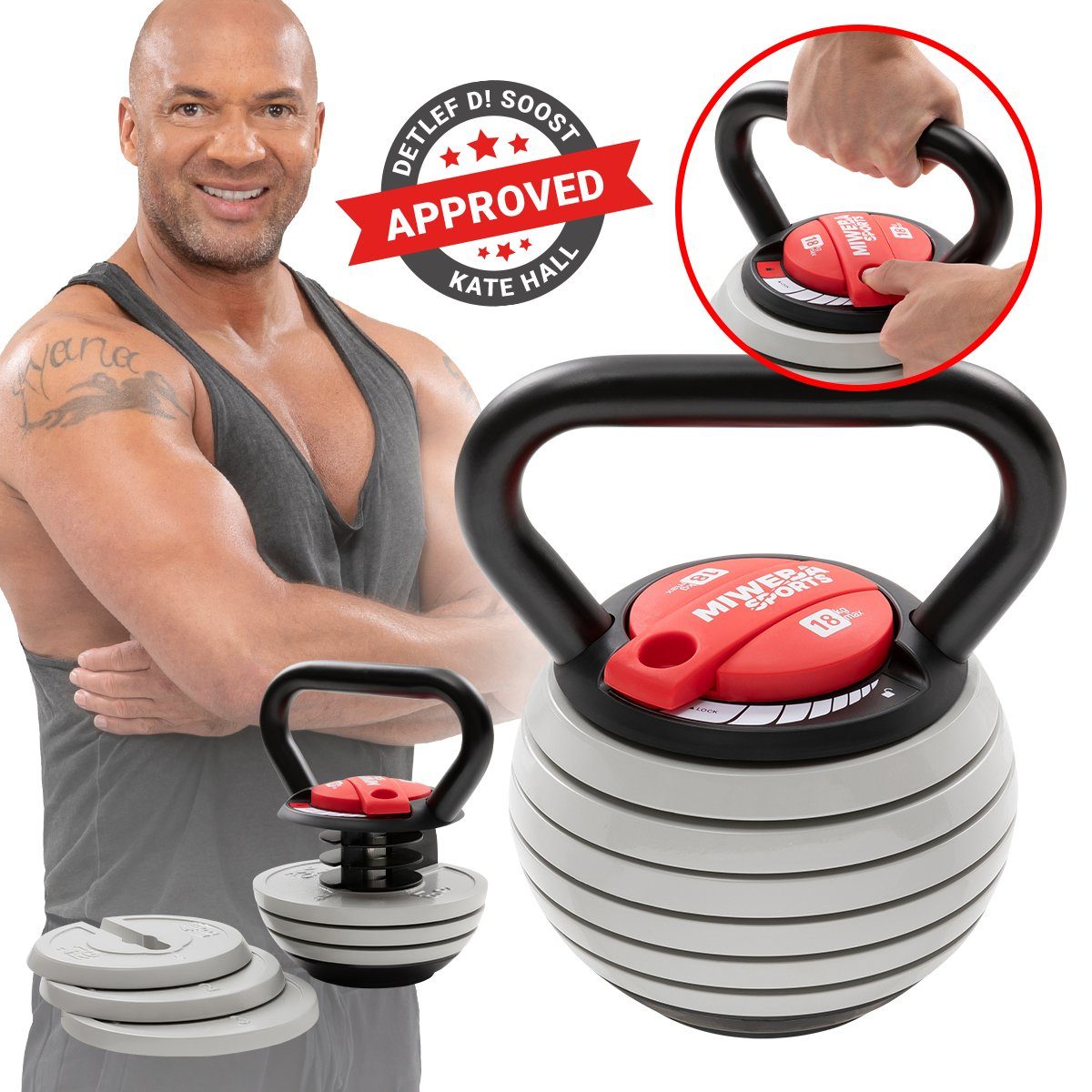 Kettlebell Kettlebell KB300, verstellbare Hantel - 3,4-18 kg - 6 Gewichtscheiben