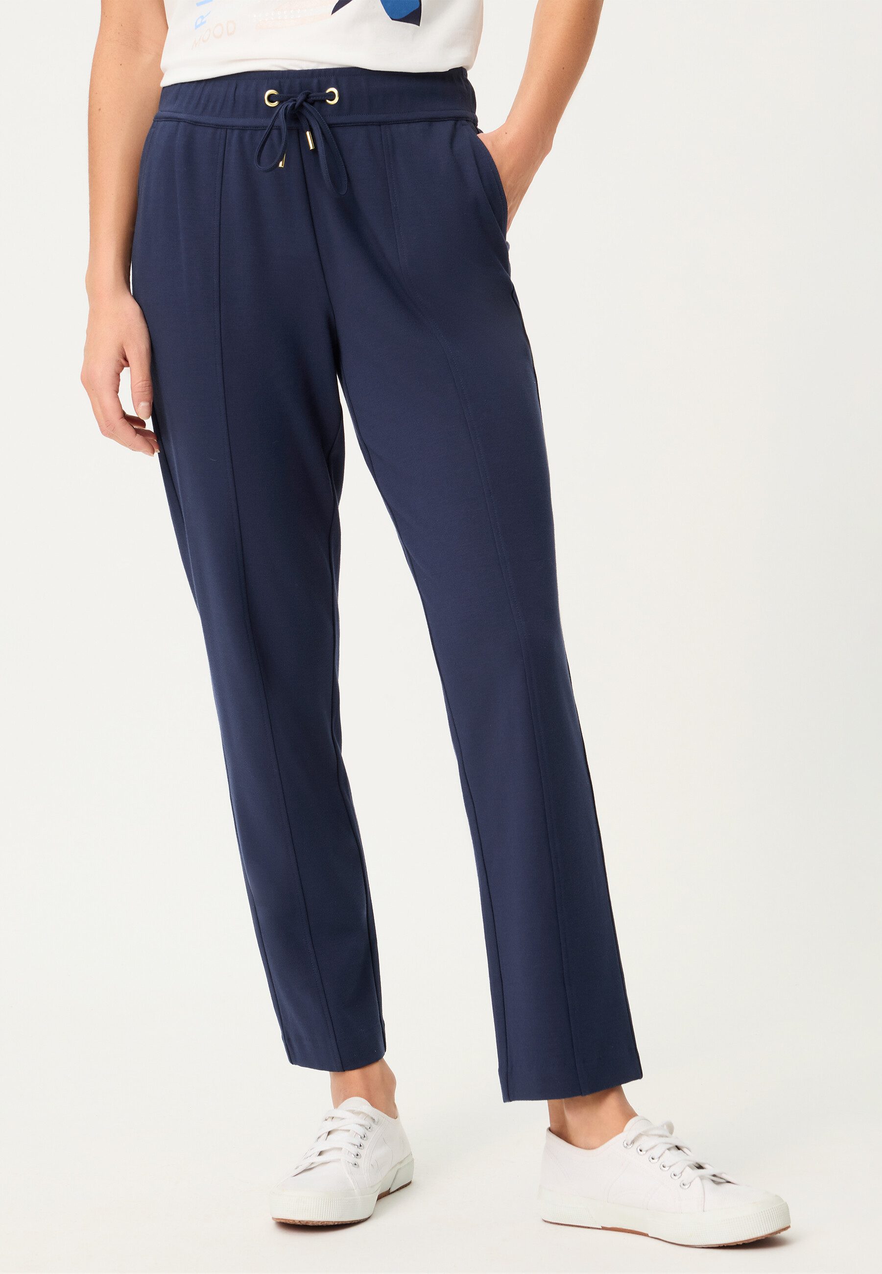 Olsen Stoffhose Hose im Cropped-Style mit Tunnelzug und Bindeband