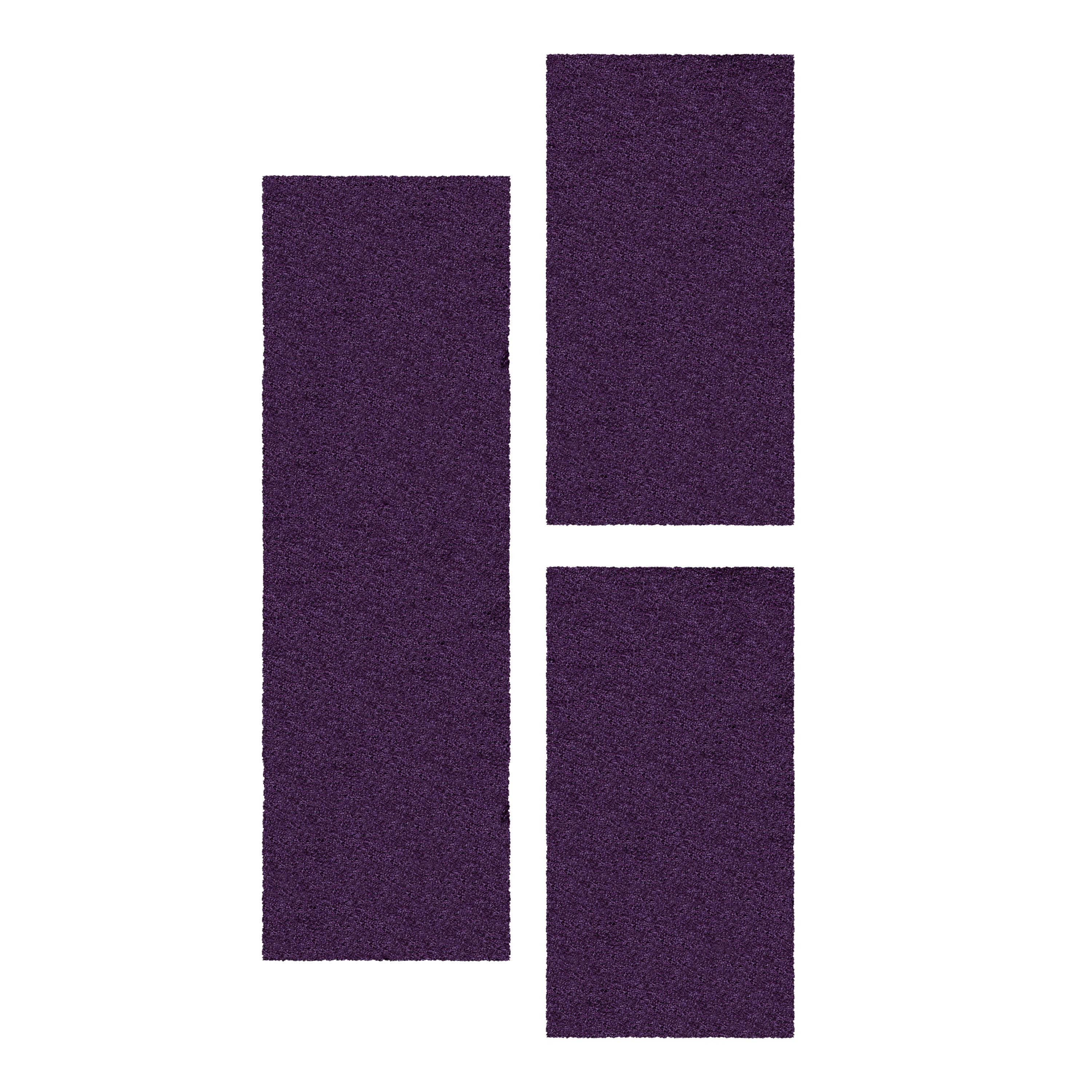 Villa Möbel Hochflor-Bettumrandung Unicolor - Einfarbig, Höhe 30 mm, (3-tlg), Teppich Wohnzimmer Einfarbig Shaggy verschidene farben und größen
