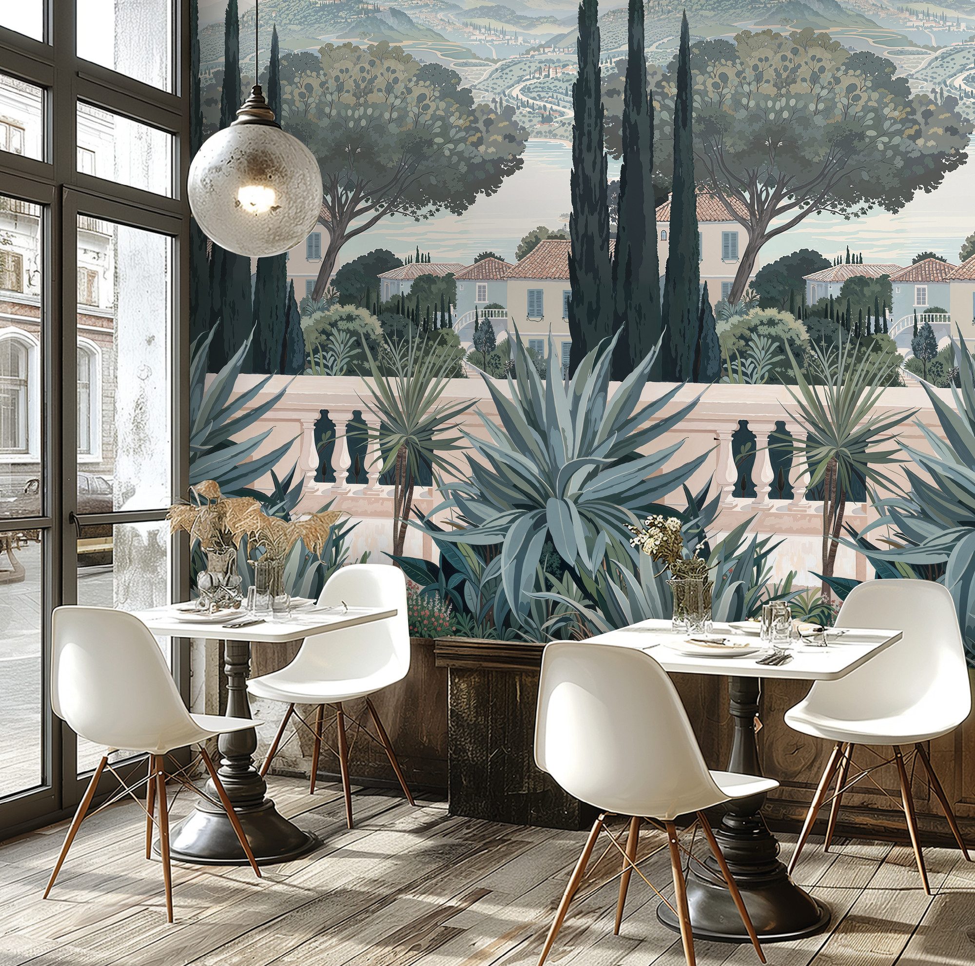 living walls Vliestapete Fototapete Toskana Landschaft Blaugrün erweiterbar, strukturiert, Wald, (1 St)