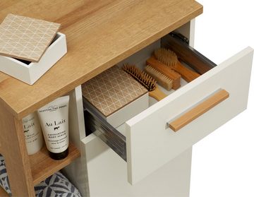 Saphir Unterschrank Quickset Badschrank mit 1 Schublade, 1 Tür, seitlichen Ablagen Badezimmer-Unterschrank inkl. Türdämpfer, 50,5 cm breit
