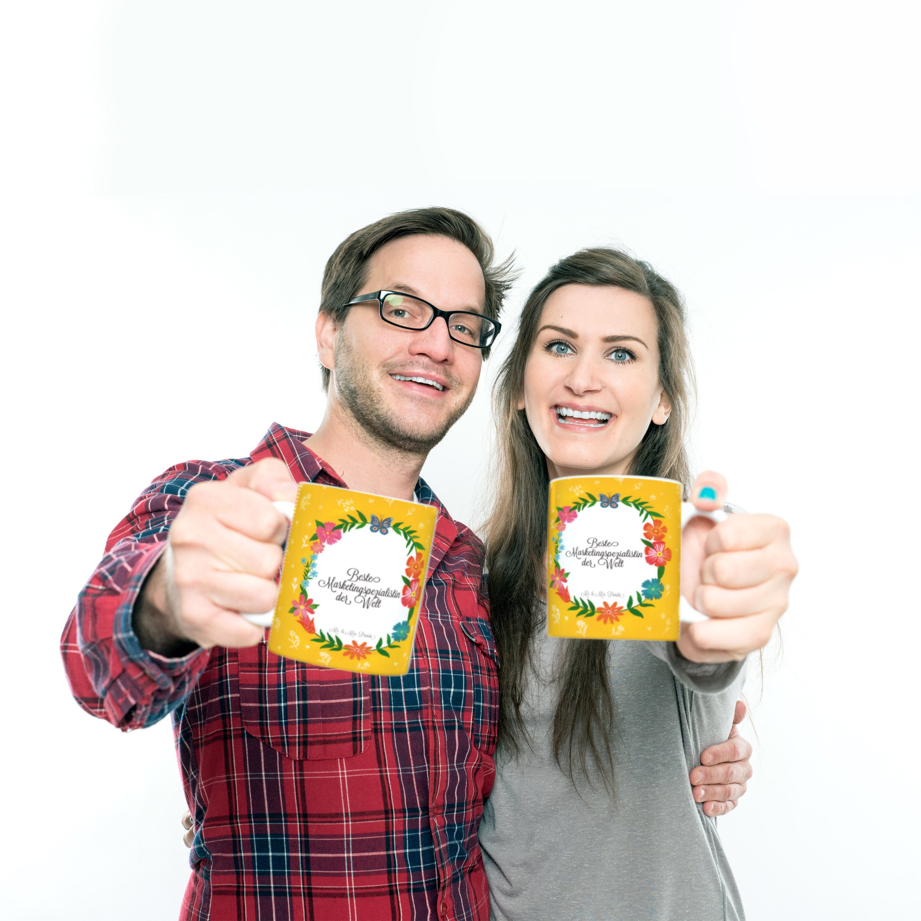 Mr. & Mrs. Panda Tasse Marketingspezialistin - Geschenk, Bachelor, Becher, Porzellantasse, A, Keramik