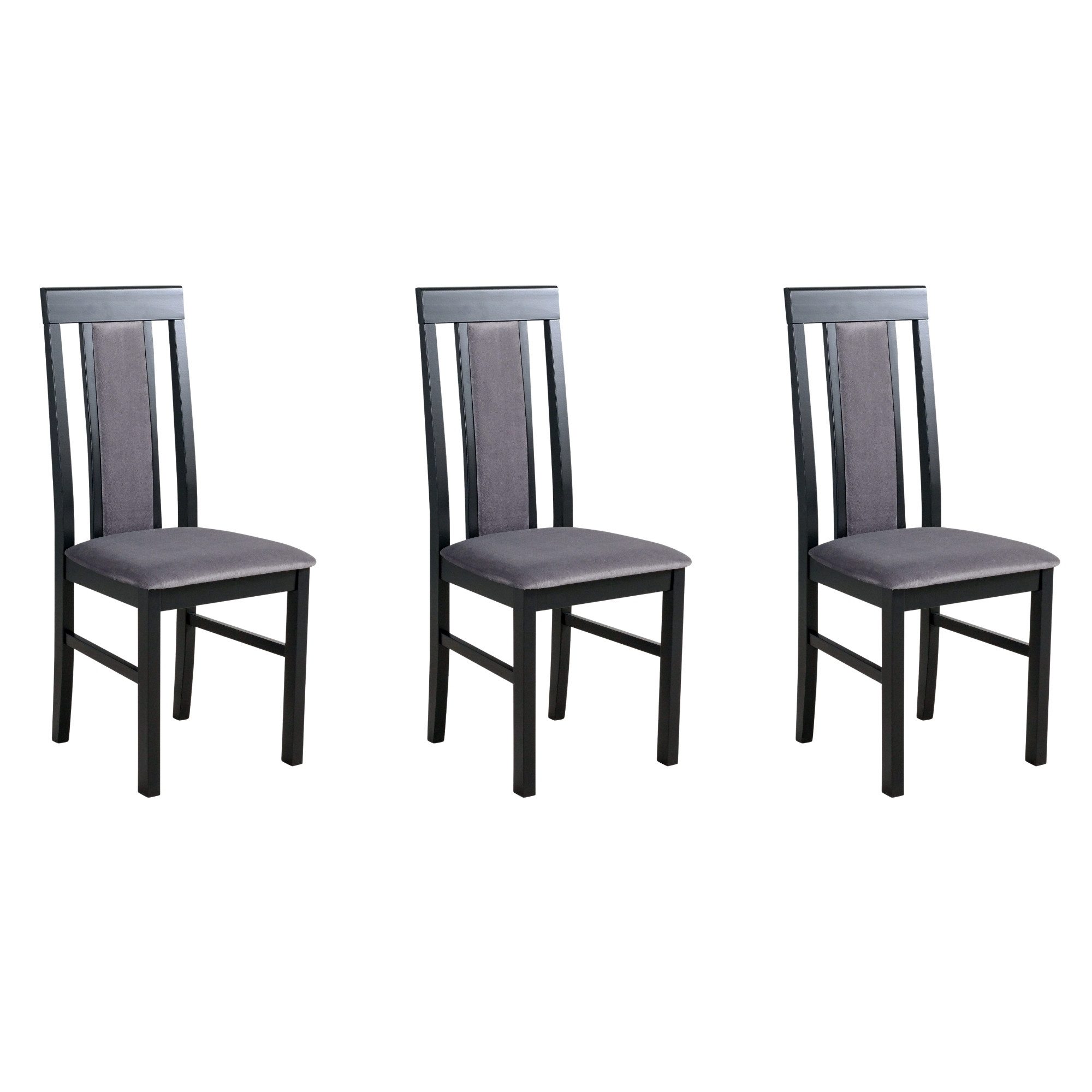 MOEBLO Stuhl ELIONA 2 (Eleganter Massivholz-Stuh – zeitloses Design mit gepolstertem Sitz für stilvolle Wohnräume, Polsterstühle, Holzstühle, Esszimmerstühle, Gepolstert Massivholz, 3 St), (BxHxT):43x96x40cm