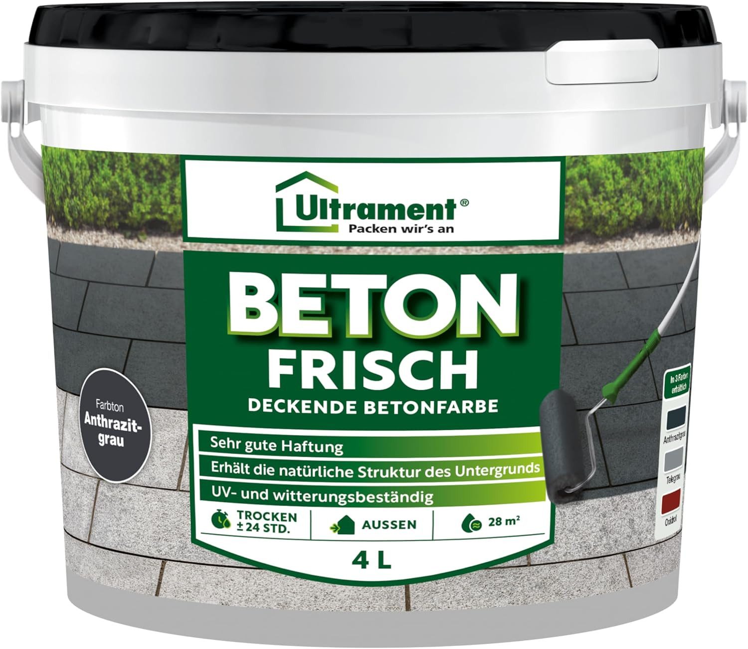 Ultrament Bodenversiegelung Ultrament Beton Frisch, deckende Betonfarbe, Bodenfarbe, 4 Liter, (Ant, Beton Frisch, deckende Betonfarbe, Bodenfarbe, 4 Liter, (Anthrazit)