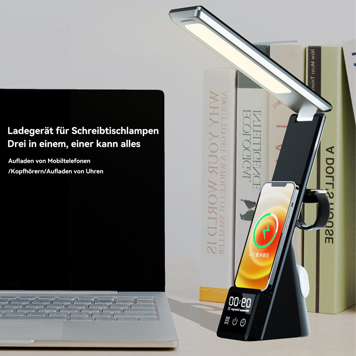dimmbar Wecker LED Aufladung LED-Licht, Weiss Kabellose Berührbares Schreibtischlampe DOPWii