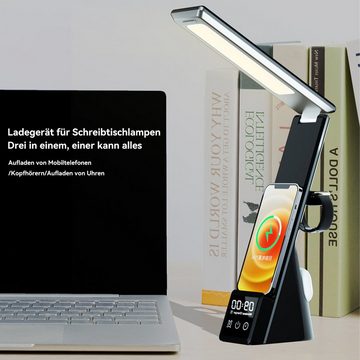 DOPWii LED Schreibtischlampe Berührbares LED-Licht, dimmbar Kabellose Aufladung Wecker