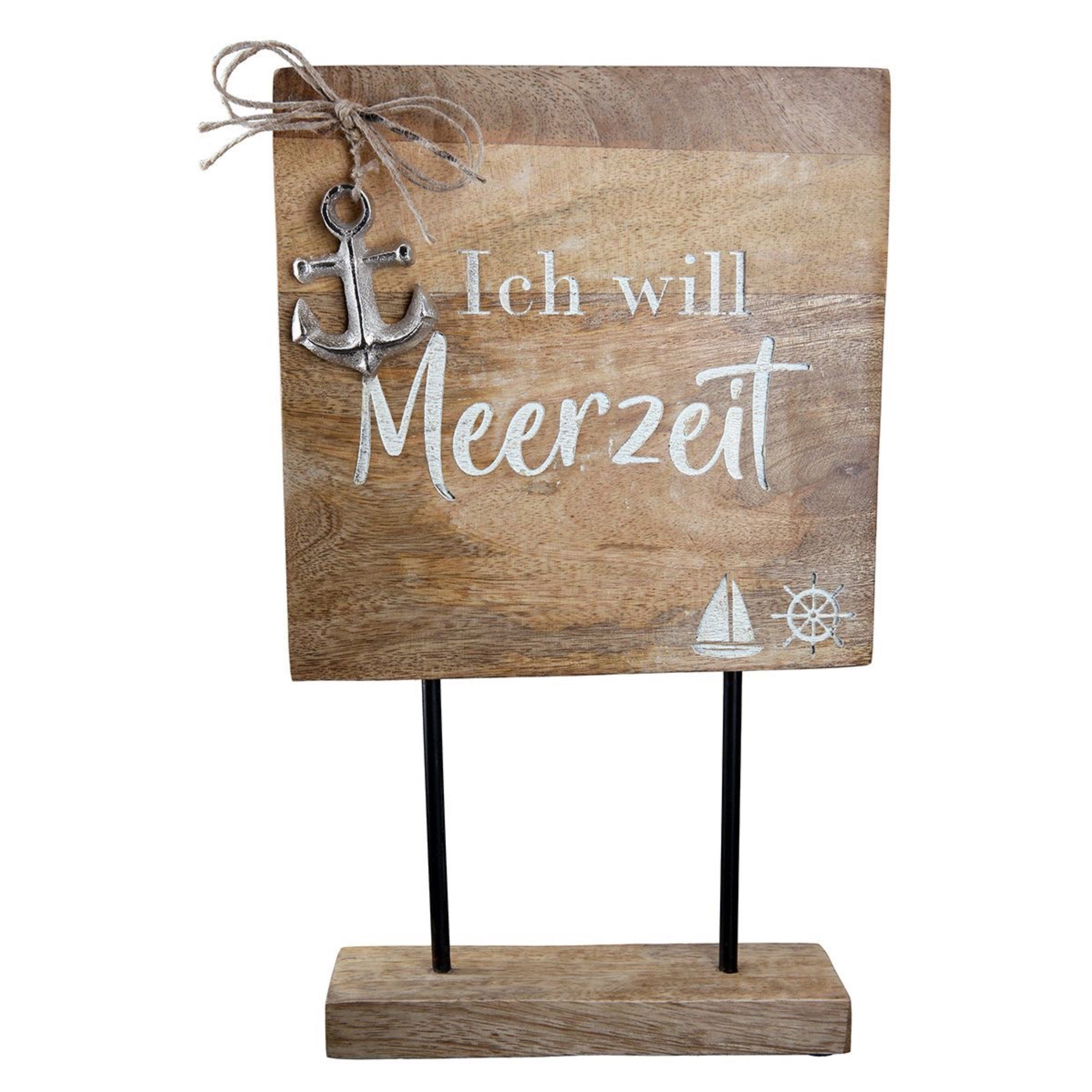 GILDE Dekofigur Standrelief Aufsteller Schrift Ich will Meerzeit aus Mangoholz von Gil