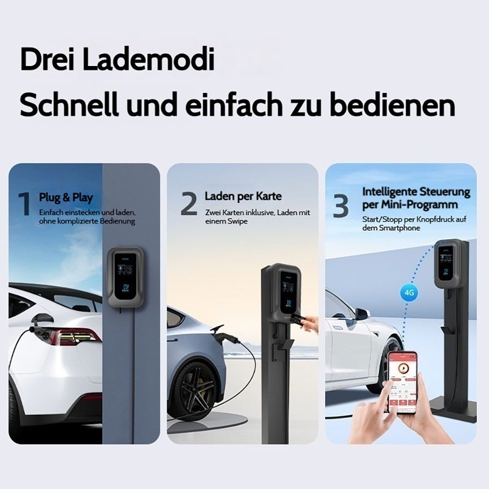 Tekoo Elektroauto-Ladestation 7kW, 1-Phasig, Typ 2 Kabel 5m, App & RFID, Wallbox, AC-Ladestation 7kW / 32A, 1, Komplettset, Inklusive Ladekabel und 2 RFID-Karten, 7kW Schnellladung, Smarte App-Steuerung, IP55 Wetterfest