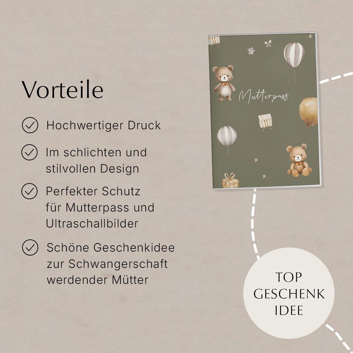 NORDEULE Mutterpass-Hülle Molly Mutterpasshülle Deutsch, Schutz Bären Designeinsatz & Zusatzfach, ideal als Geschenkidee zur Schwangerschaft für werdende Mütter