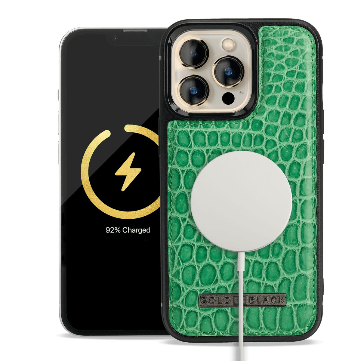 GOLDBLACK Handyhülle GOLDBLACK iPhone 13 Pro MagSafe Krokodilleder Case grün