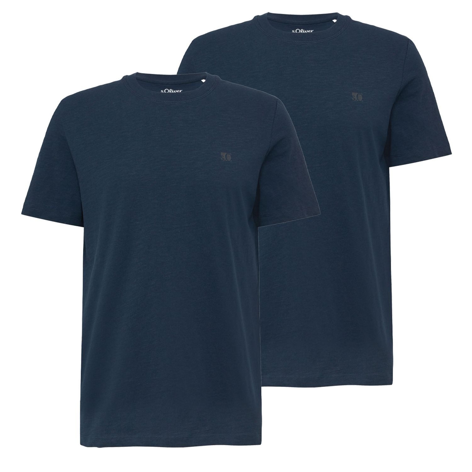 s.Oliver T-Shirt T-Shirt mit Flammgarnstruktur kurzarm, Rundhals, Logo