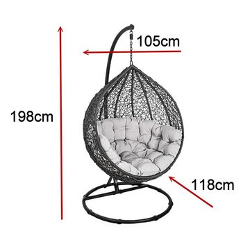 dynamic24 Schaukelsessel, Korb Hängesessel mit Gestell + Kissen Hängestuhl Lounge Hängekorb