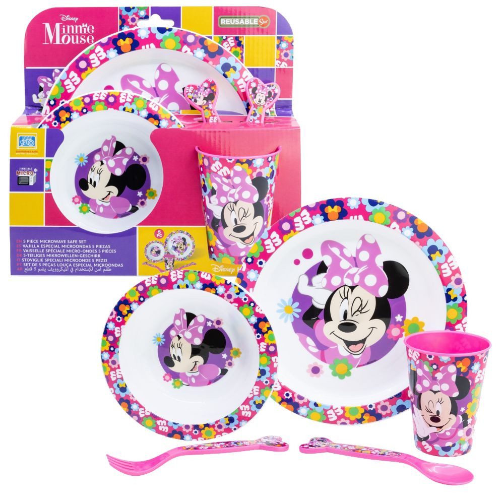 Disney Minnie Mouse Kindergeschirr-Set 5-teiliges Geschirr-Frühstück-Set & Besteck Minnie Mouse, Kunststoff