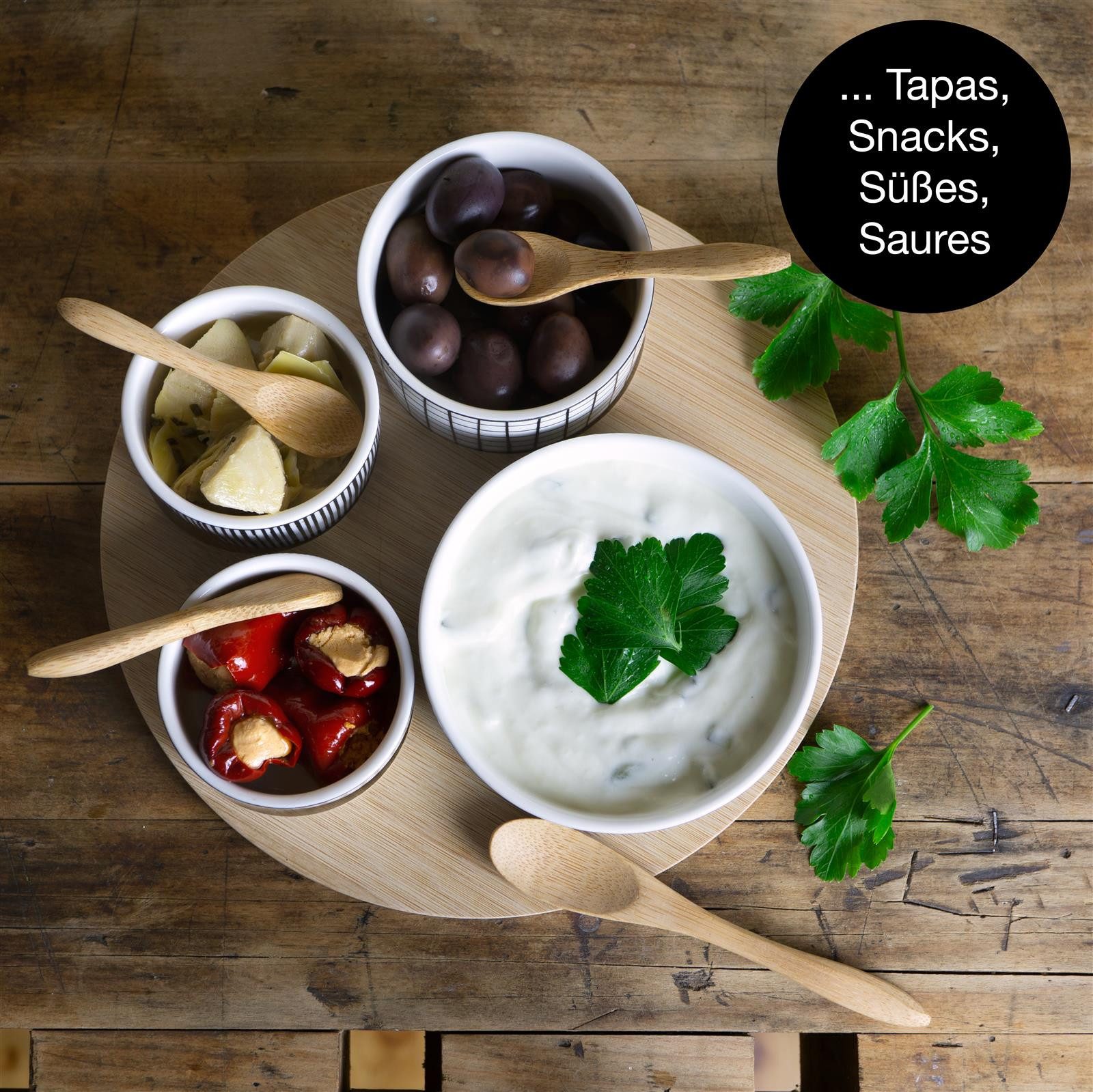 Moritz & Moritz Servierplatte Weiße Dipschalen Set mit Brett Holz Parsley, Keramik, (Set, 9-tlg., 9- teiliges Set), Hochwertiges Keramik