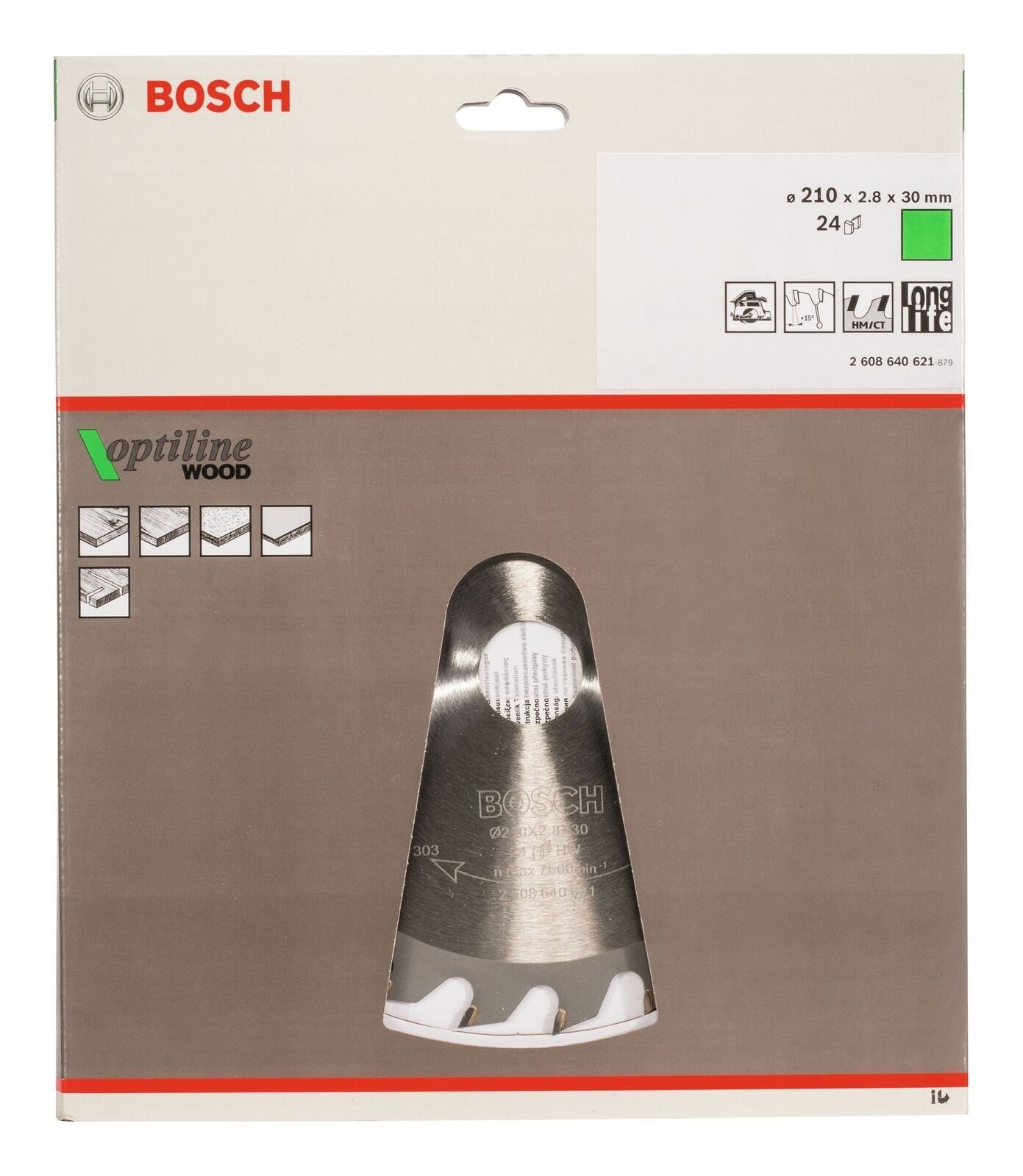 Sägeblatt 210x2,8x30 Bohrfutter Bosch Wood Zähne Optiline HM BOSCH Z=24